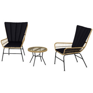 3-osaline bistro komplekt, boho stiil, must, 76 x 66 x 96 cm