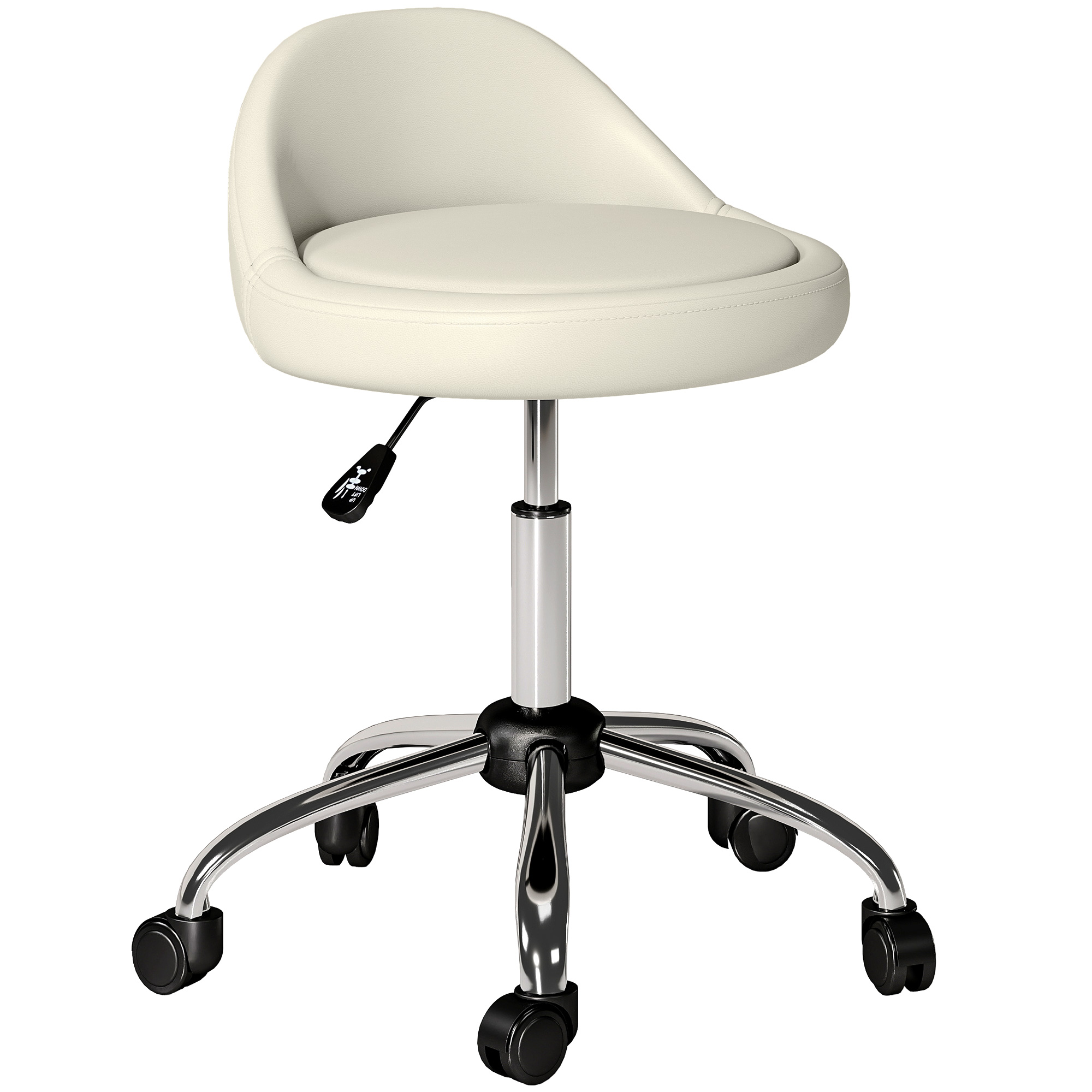 Regulējama augstuma taburete ar ritentiņiem, balta, Ø50 x 63-83 cm