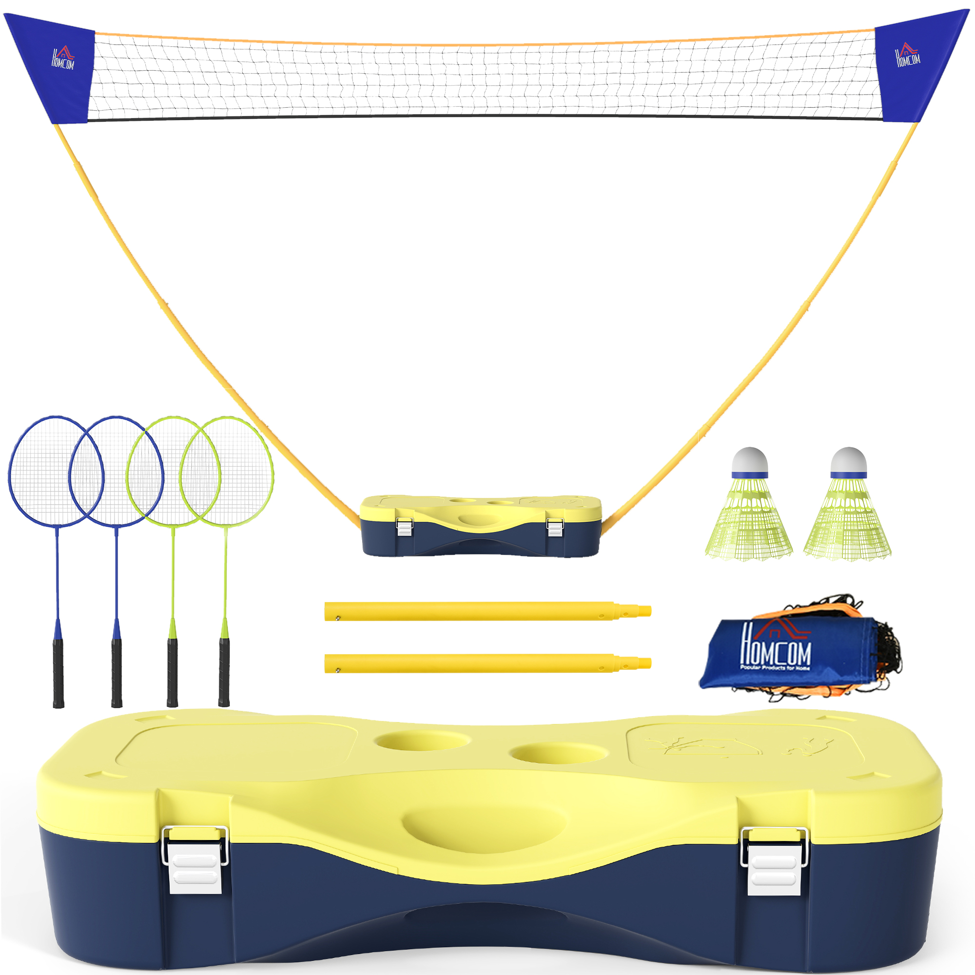 Nešiojamas badmintono tinklo komplektas, geltonas+mėlynas, 286 x 33 x 157 cm