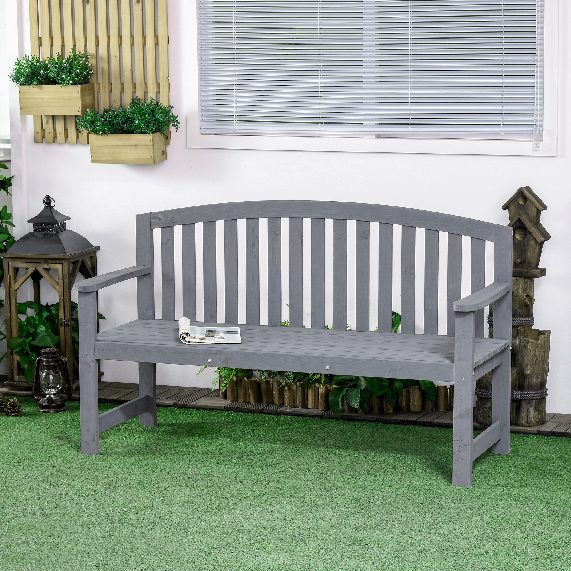2 hengen puutarhapenkki, Tannenholz, harmaa, 143 x 51 x 85 cm - Image 2
