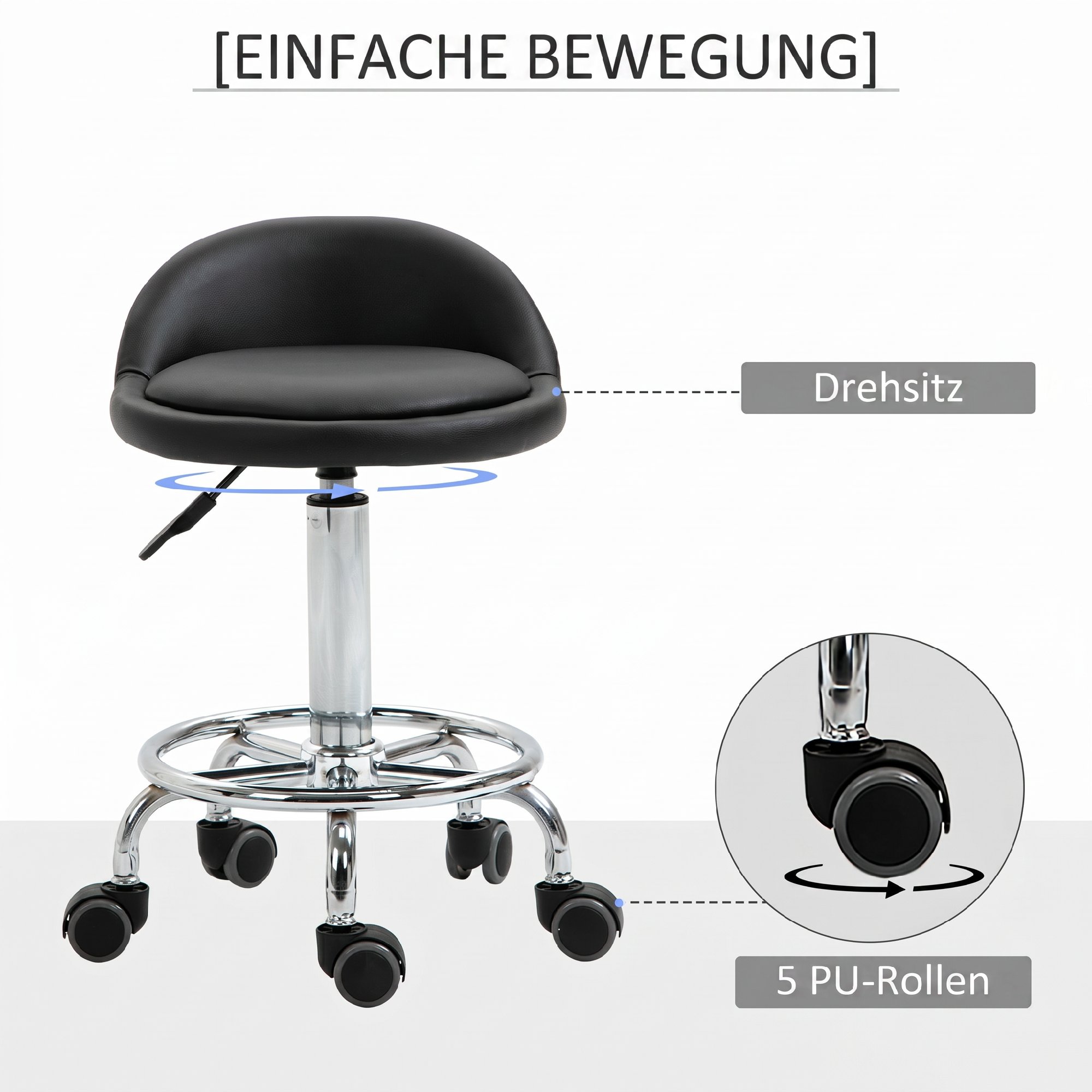 2 tk ratastel taburet seljatoega, must, 57-72 cm - Image 6