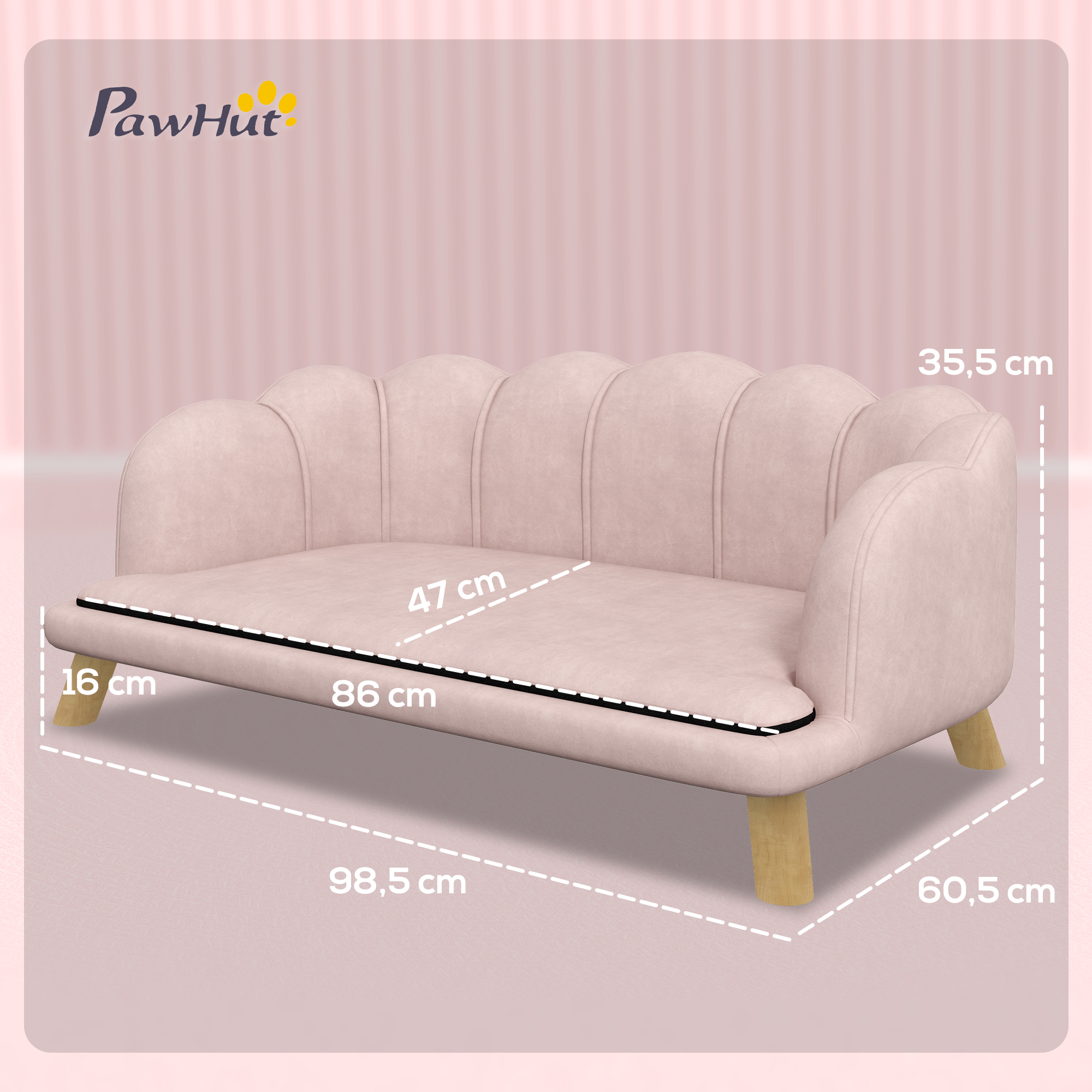 Naminių gyvūnų sofa šunims iki 25 kg, rožinė, 98,5 x 60,5 x 35,5 cm - Image 3