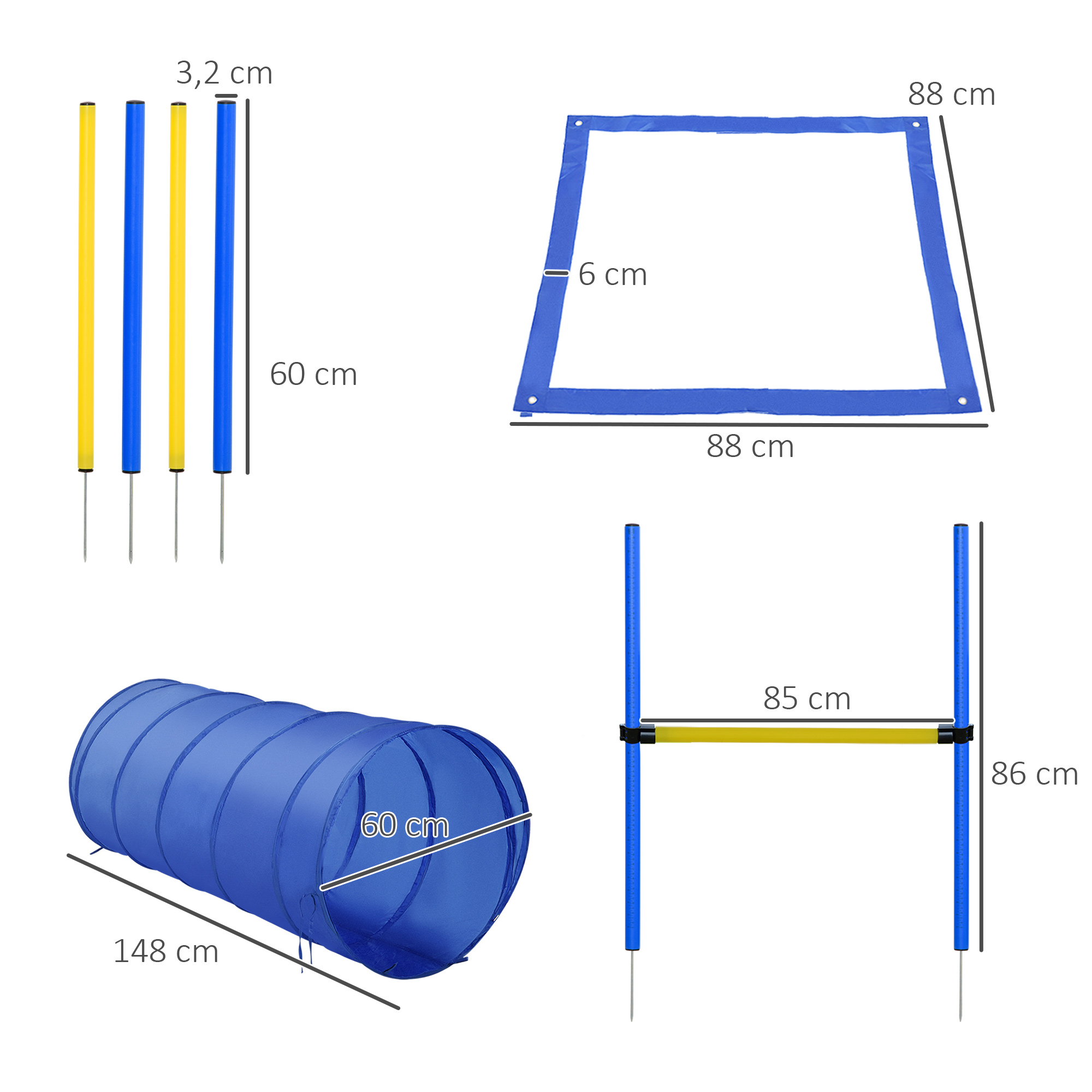 Šunų agility rinkinys, reguliuojamo aukščio, geltonas / mėlynas, PE, poliesteris - Image 3