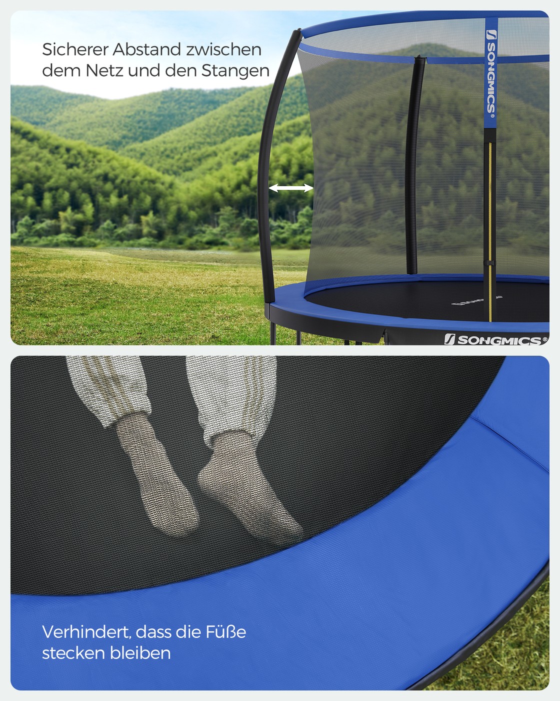 Sodo batutas, apvalus, Ø 305 cm, su apsauginiu tinklu ir kopėčiomis, juodas/mėlynas - Image 4