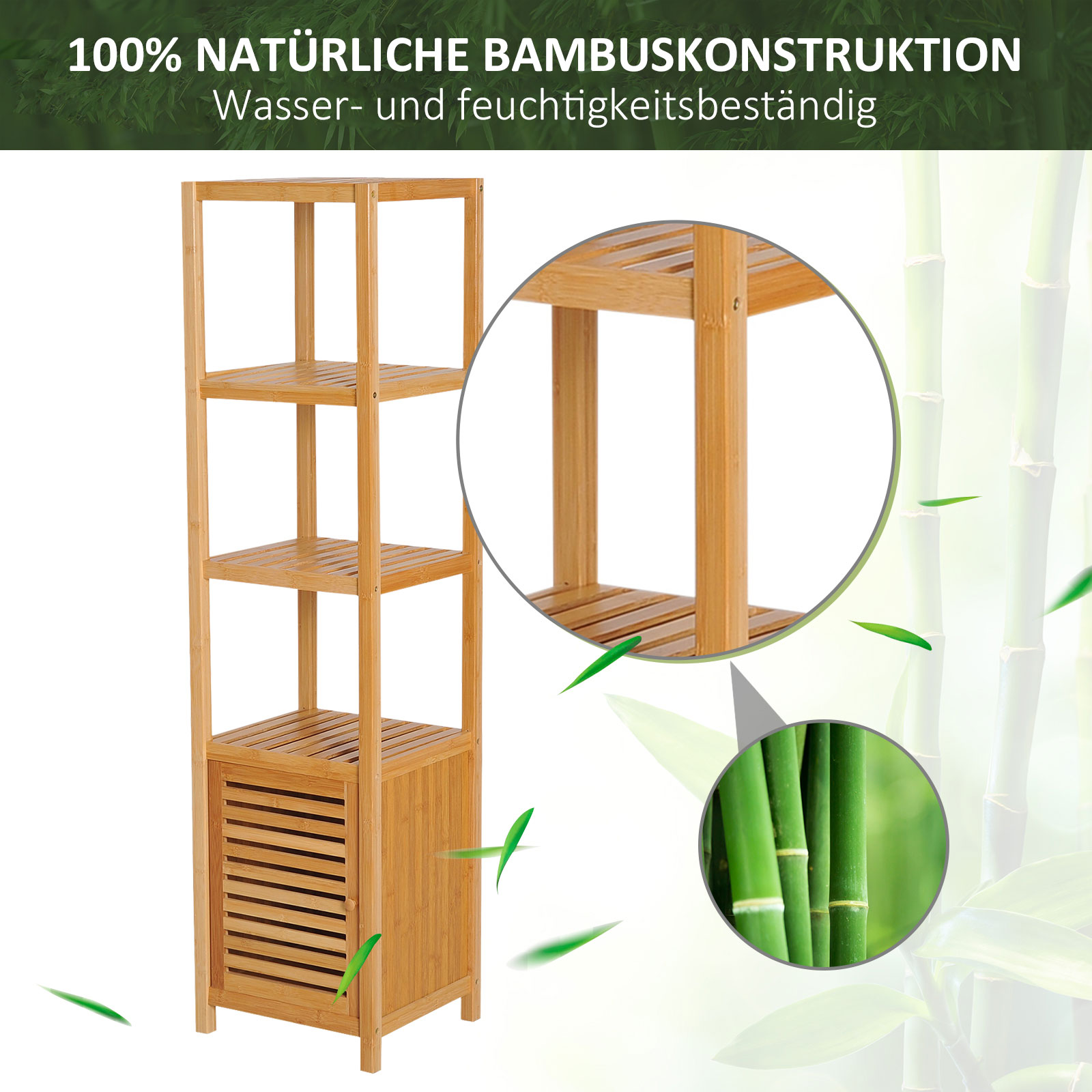 Vabalt seisev vannitoakapp, bambus, naturaalne puidutoon, 36 x 33 x 140 cm - Image 5