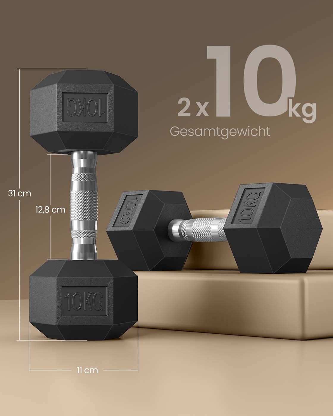 Hantelių rinkinys, 20 kg, juodas, plastikas ir ketus, 2 vnt., šešiakampiai - Image 6