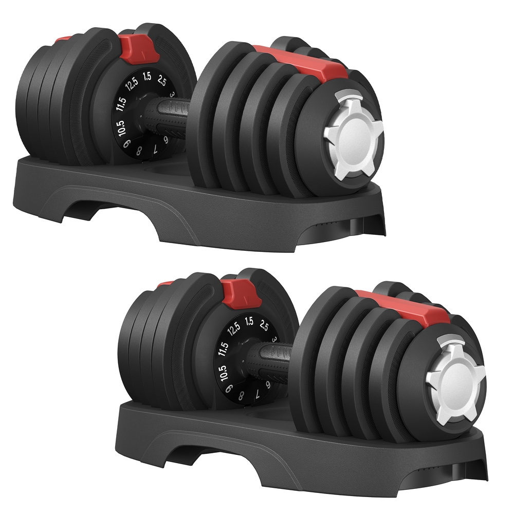 Reguleeritavate hantlite komplekt, 2 tk, 11-in-1, must-punane, 2 x 12,5 kg