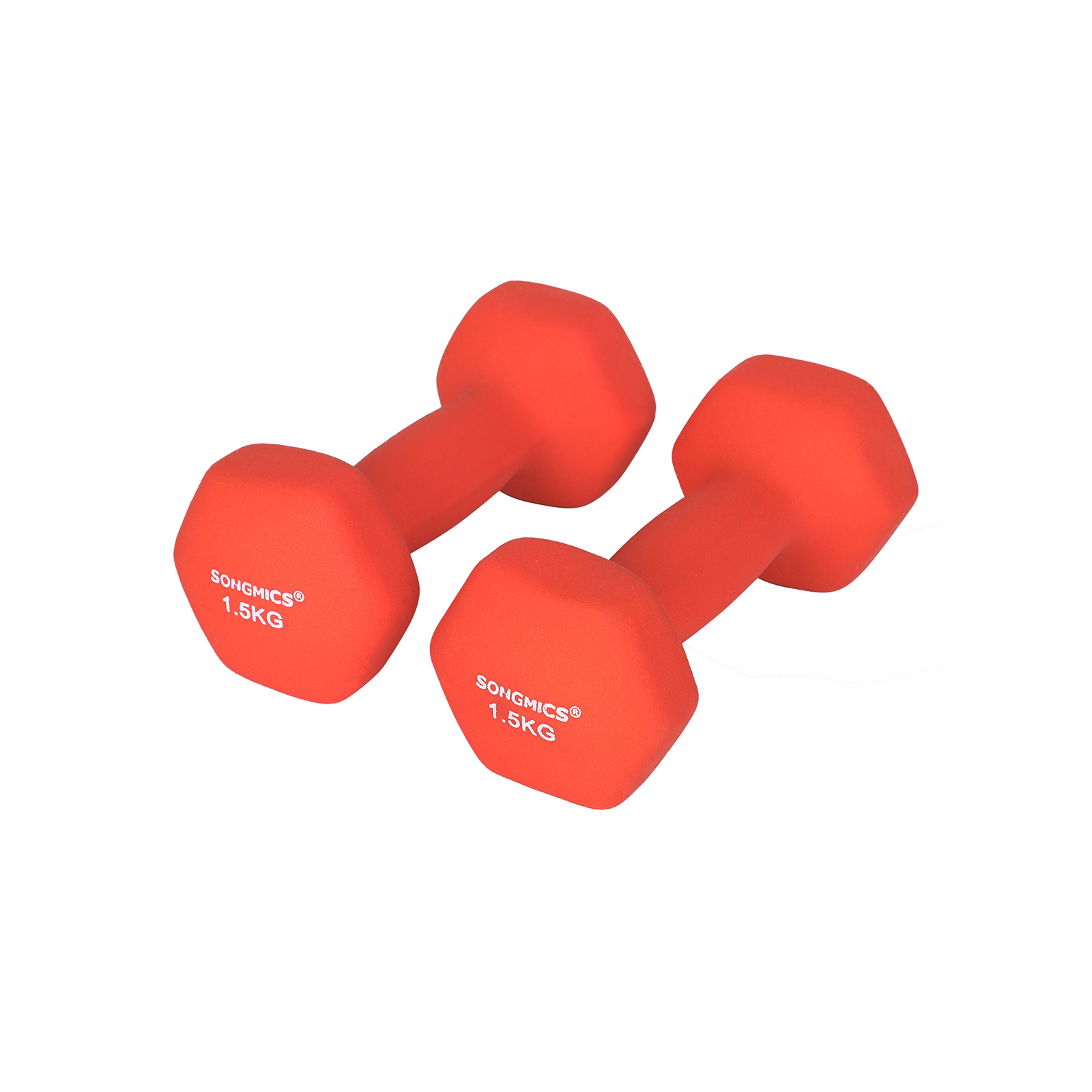Hanteļu komplekts, 2 gab., 2 x 1,5 kg, vinila pārklāts čuguns, oranžs, 7 x 15 cm - Image 2