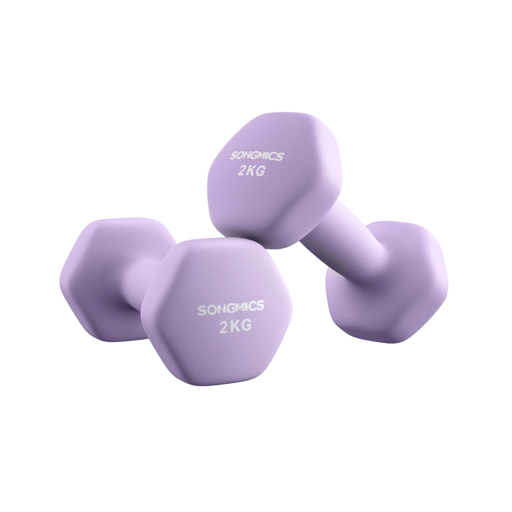 Hantlid, 2 tk komplekt, 2 x 2 kg, neopreenkattega malm, kuninglilla