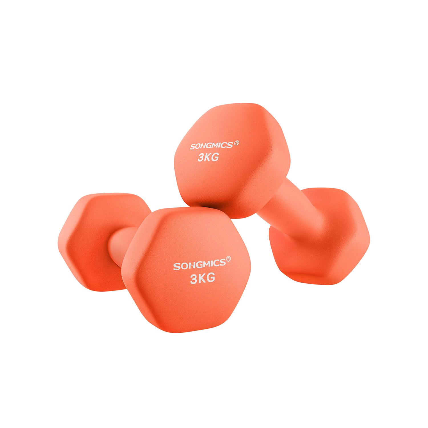 Käsipainosetti, 2 kpl, oranssi, valurauta neopreenipinnoitteella, 2 x 3 kg, 20 x 9 cm