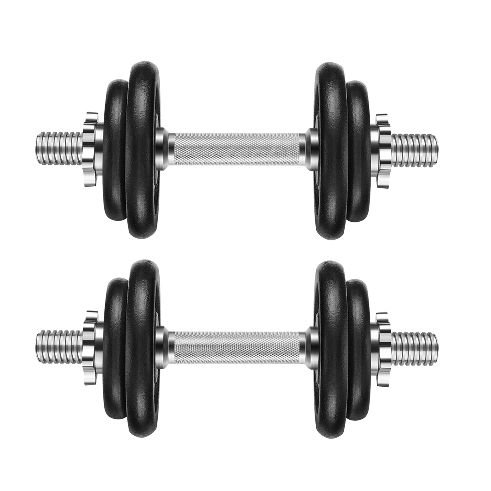 Käsipainosarja 2 x 10 kg, 2-in-1, valurauta, musta, liitosputkella