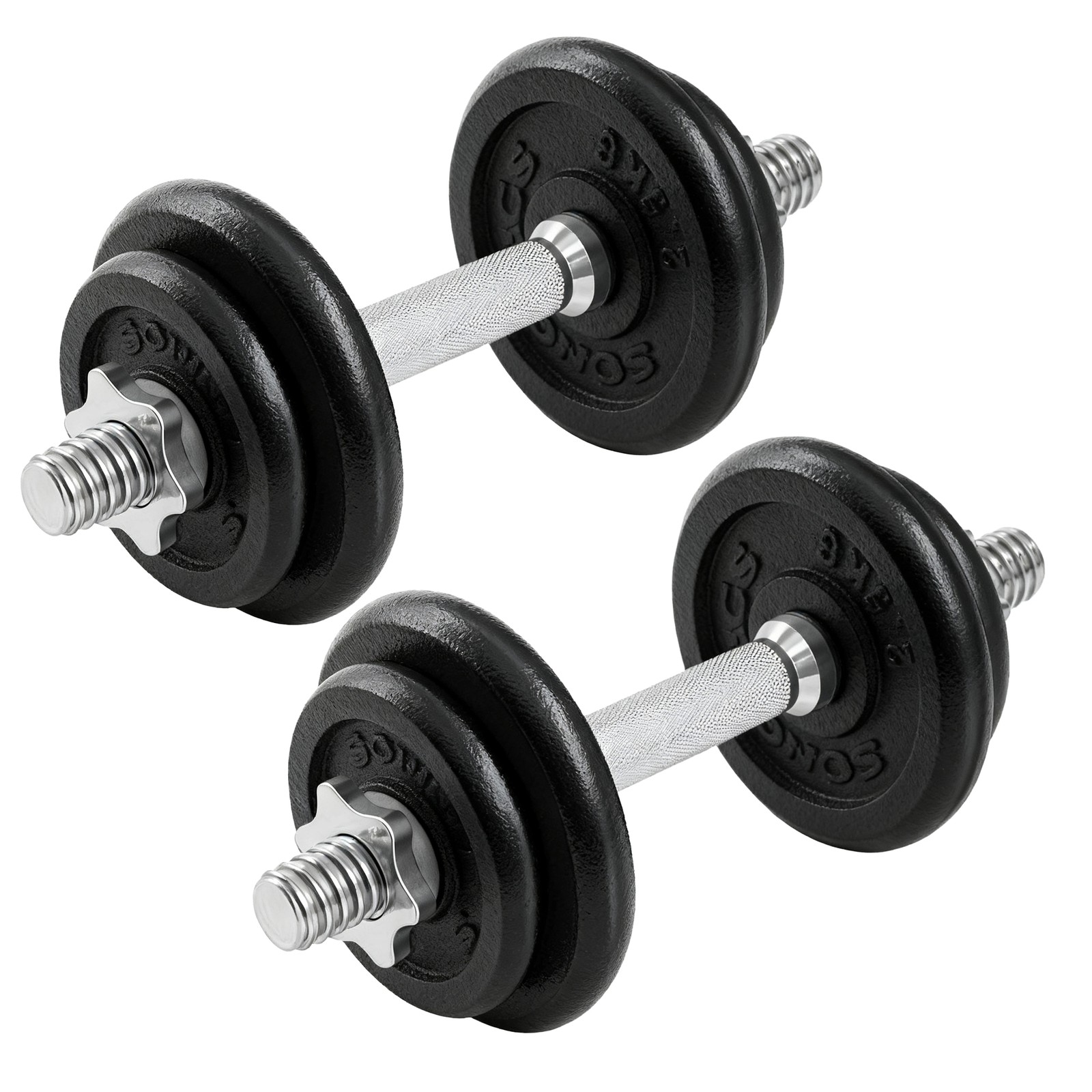 Hanteļu komplekts 2 x 10 kg, 2-in-1, čuguns, melns, ar savienojošu tērauda cauruli - Image 2