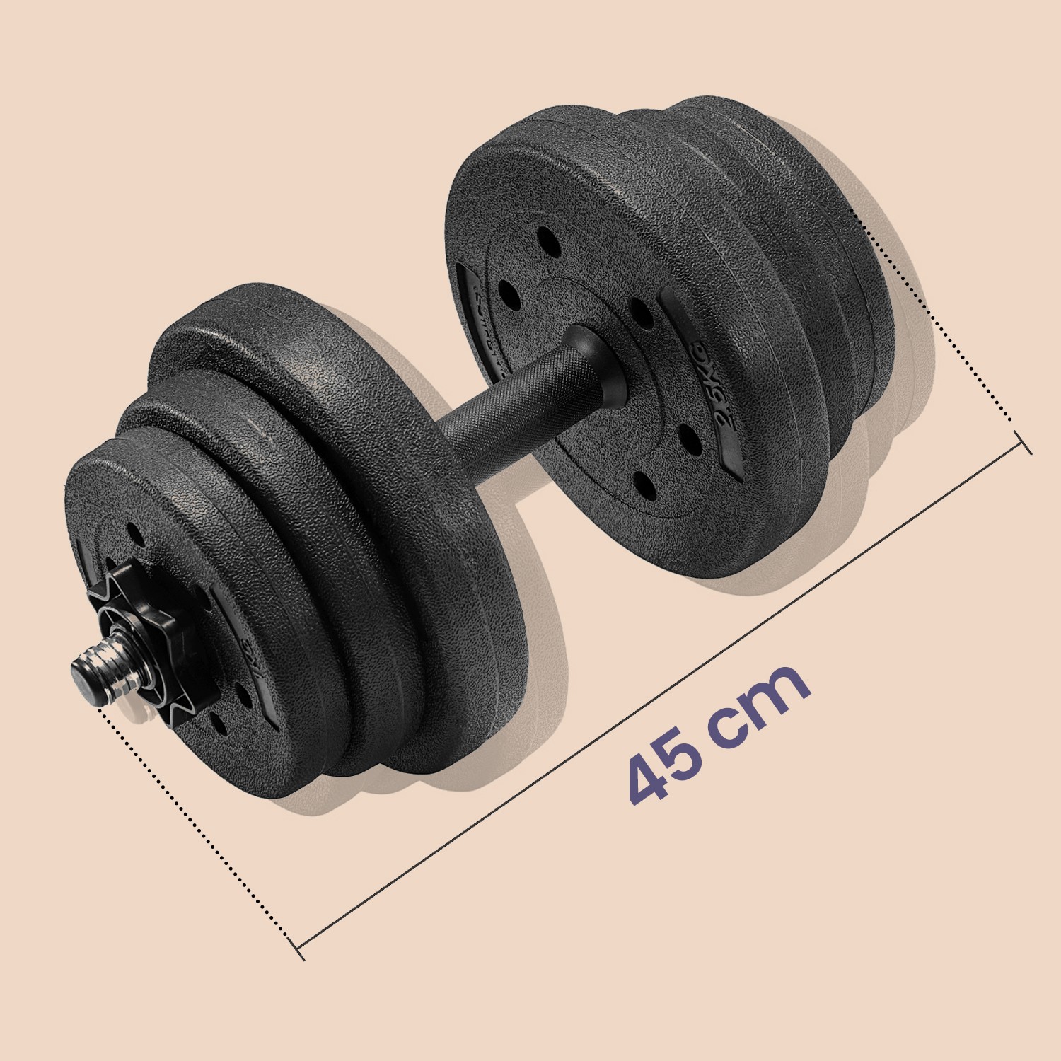 Regulējamu hanteles komplekts, melns, 2 x 15 kg, PE plastmasa, 35 x 14 cm - Image 5