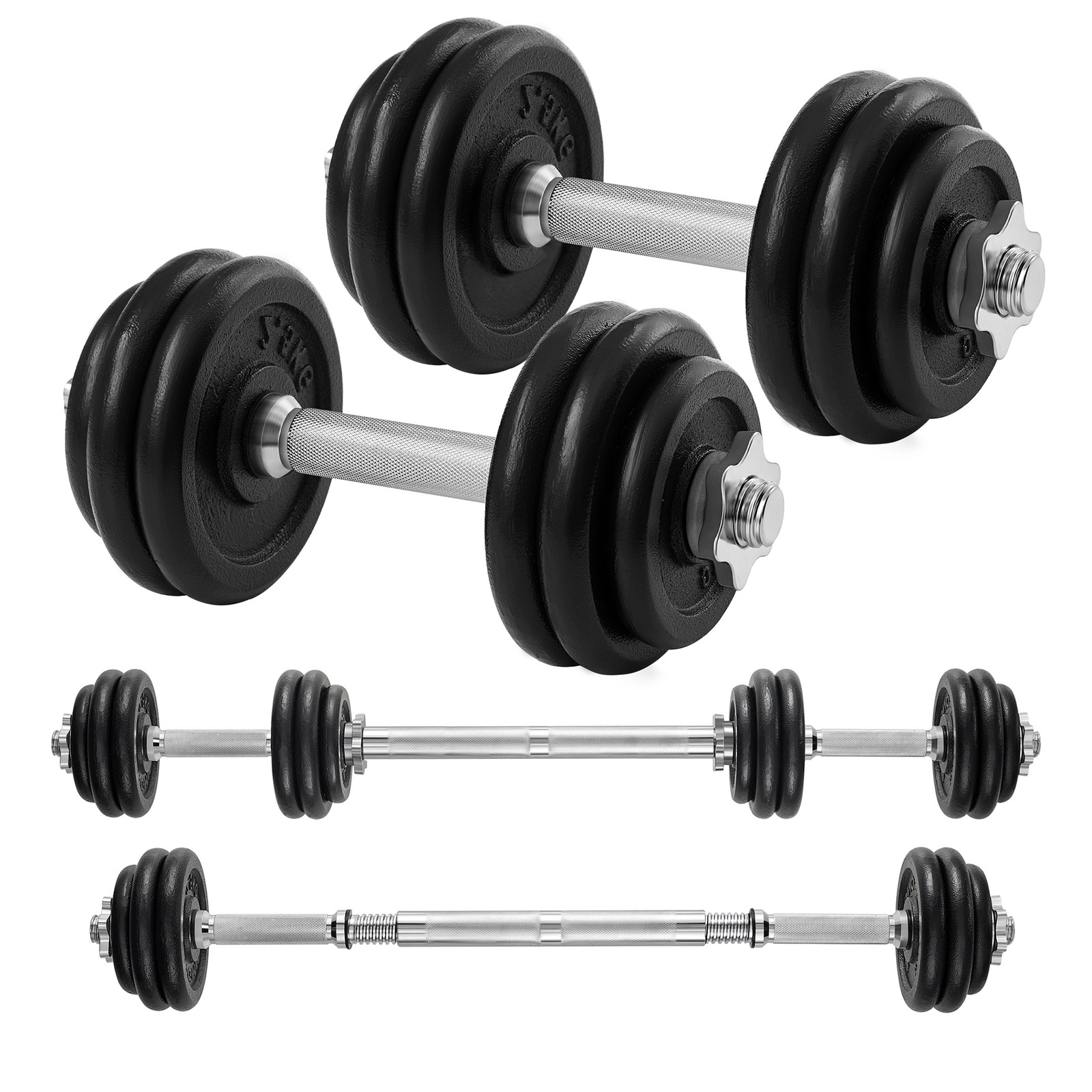 Reguleeritav hantlikomplekt 2 x 15 kg, malm, must, ühendustoruga