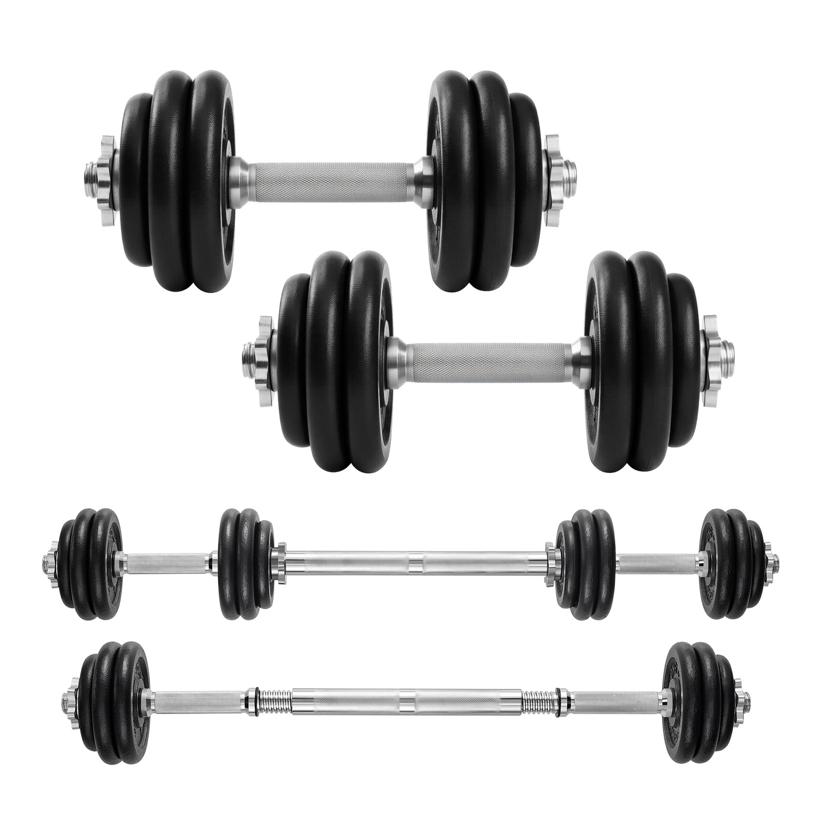 Reguliuojamas hantelių rinkinys, 2 x 15 kg, ketaus, juodas, su jungiamuoju vamzdžiu - Image 2