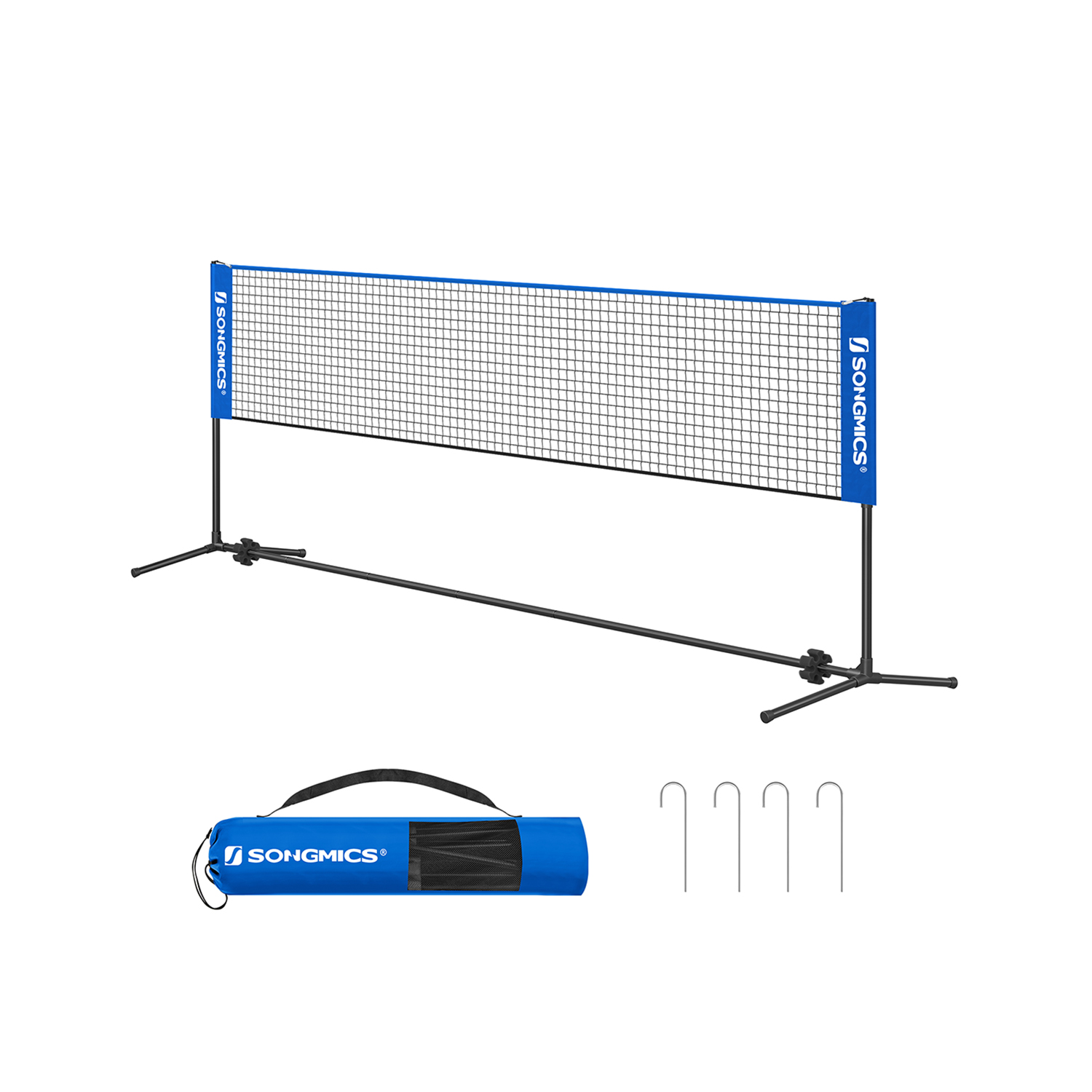 Korkeussäädettävä sulkapalloverkko, 400 x 107/120/155 x 103 cm, sininen/musta