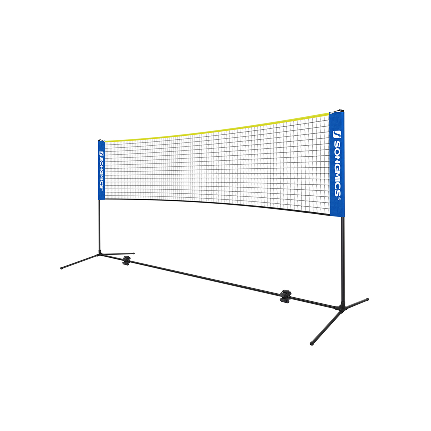 Badmintono tinklas su reguliuojamu aukščiu, 400 x 103 x 90–155 cm, mėlynas-geltonas