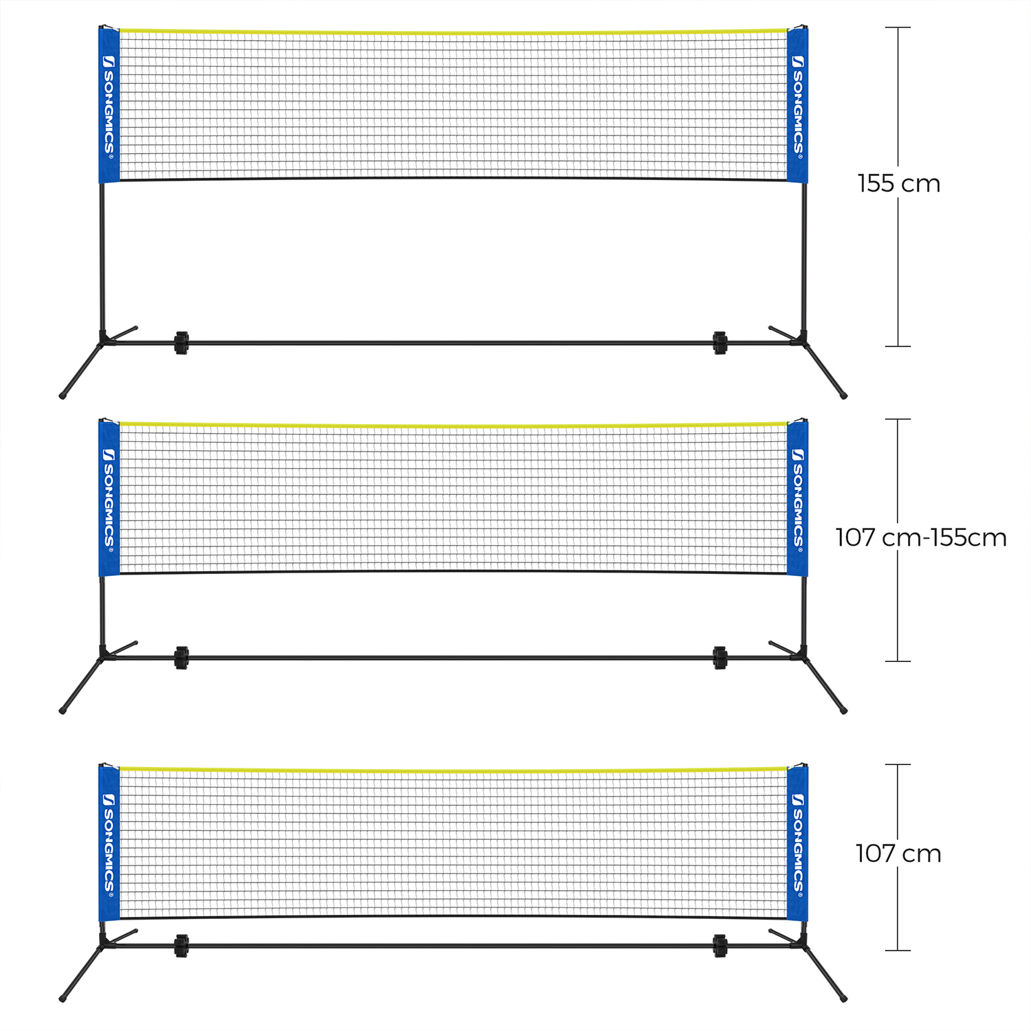 Badmintona tīkls ar regulējamu augstumu, 400 x 103 x 90–155 cm, zils-dzeltens - Image 5