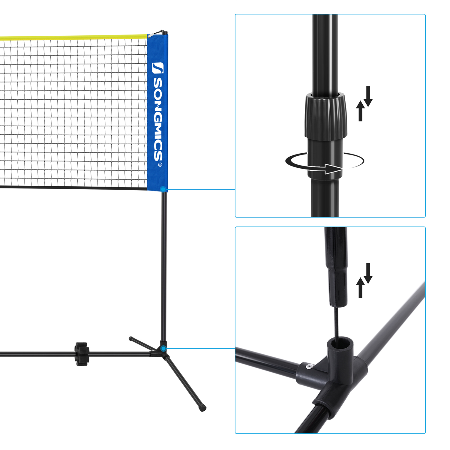 Badmintona tīkls ar regulējamu augstumu, 400 x 103 x 90–155 cm, zils-dzeltens - Image 6