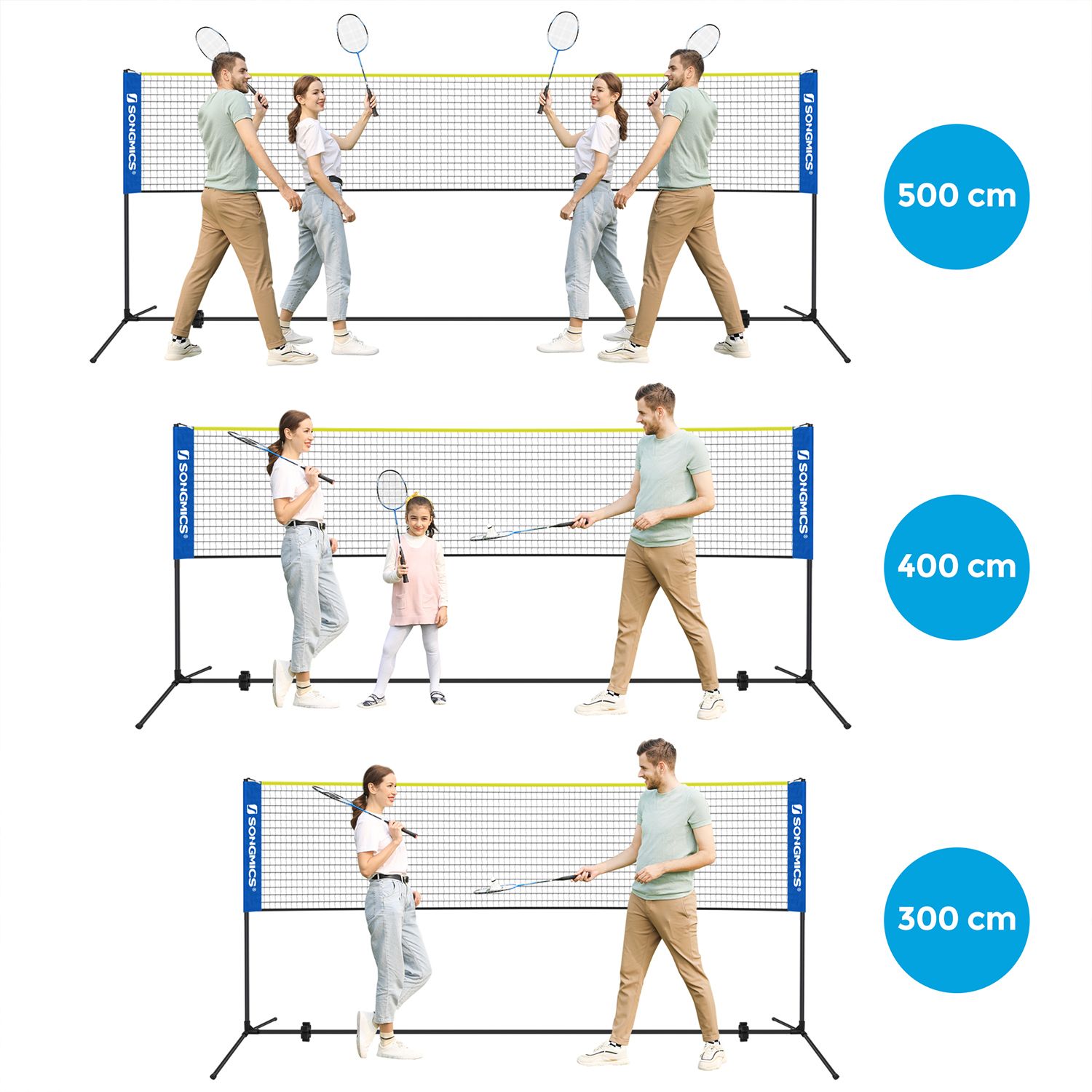 Badmintona tīkls ar regulējamu augstumu, 400 x 103 x 90–155 cm, zils-dzeltens - Image 8