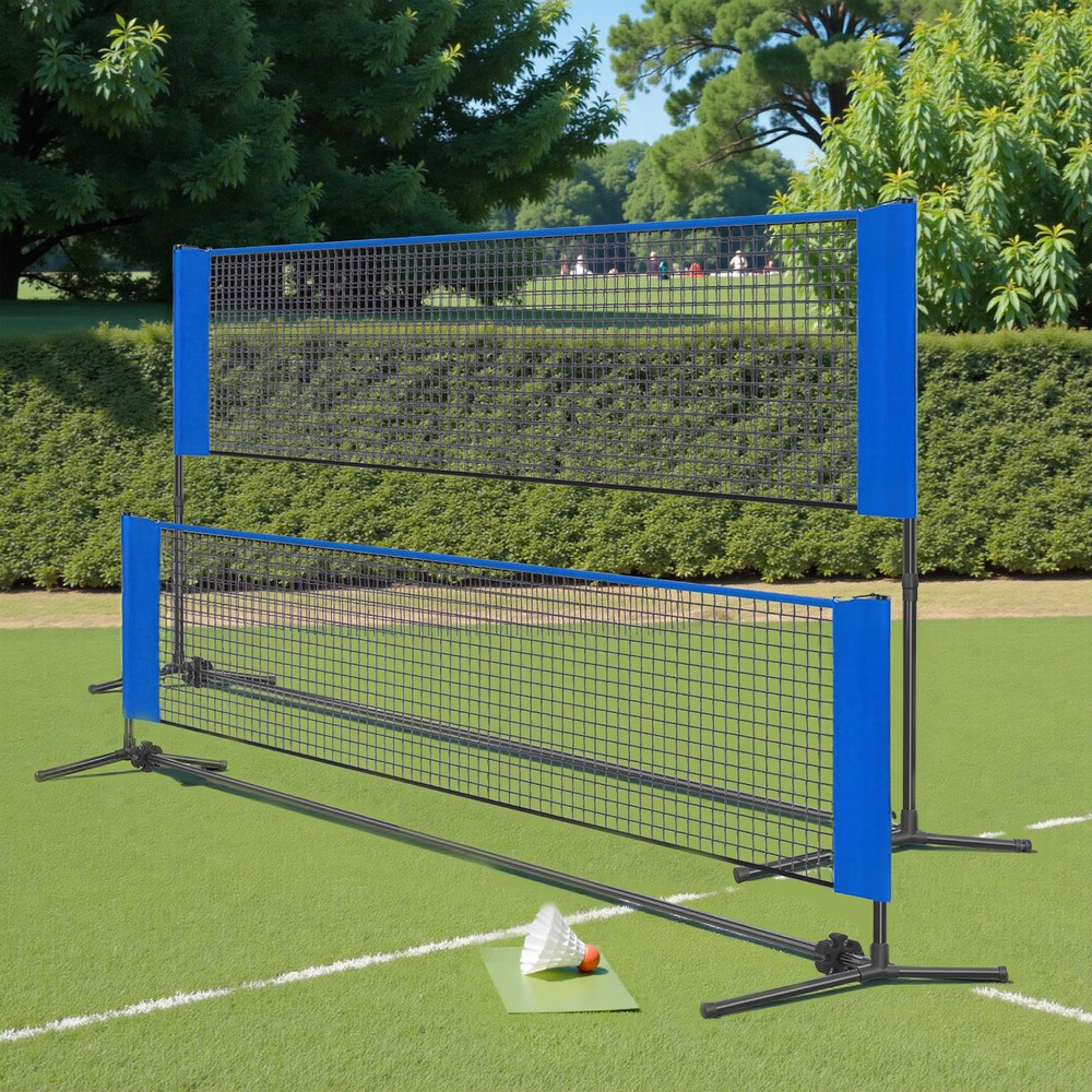 Badmintonivõrk 500 cm, reguleeritava kõrgusega, metallraami ja kandekotiga