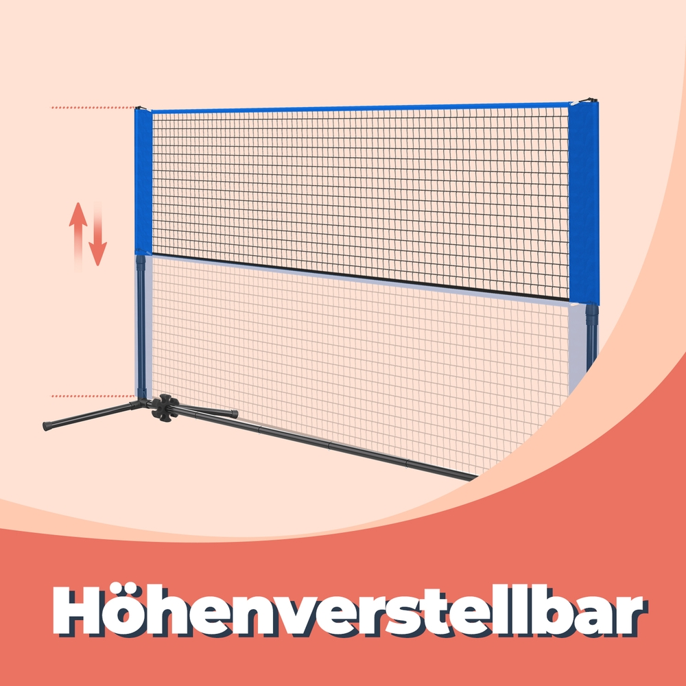 Badmintono tinklas 500 cm, reguliuojamo aukščio, su metaliniu rėmu ir krepšiu - Image 3