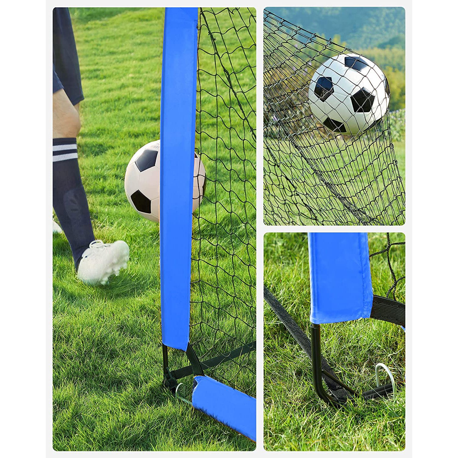 Vaikiški futbolo vartai, 2 vnt. rinkinys, iššokantys, mėlyni, 90 x 120 x 90 cm - Image 3