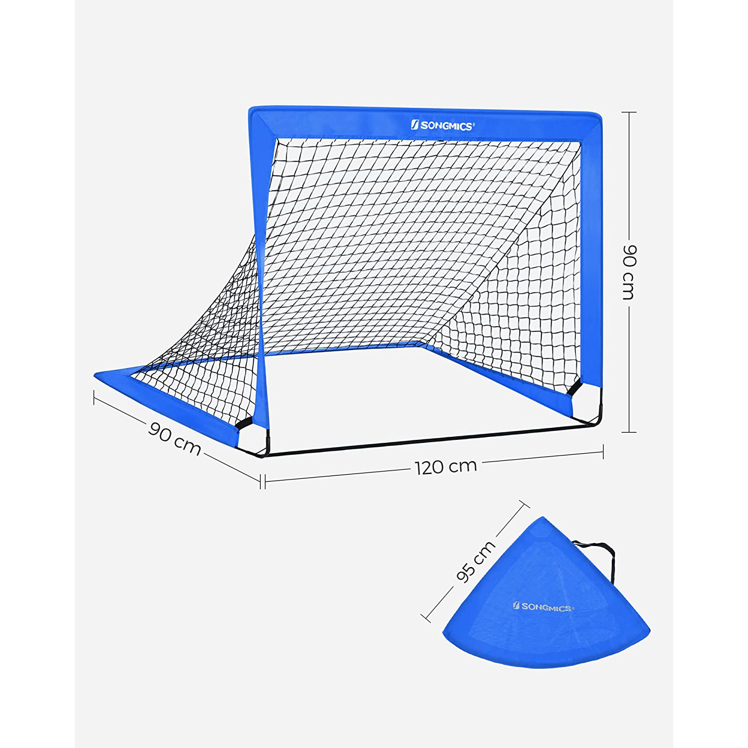 Vaikiški futbolo vartai, 2 vnt. rinkinys, iššokantys, mėlyni, 90 x 120 x 90 cm - Image 4