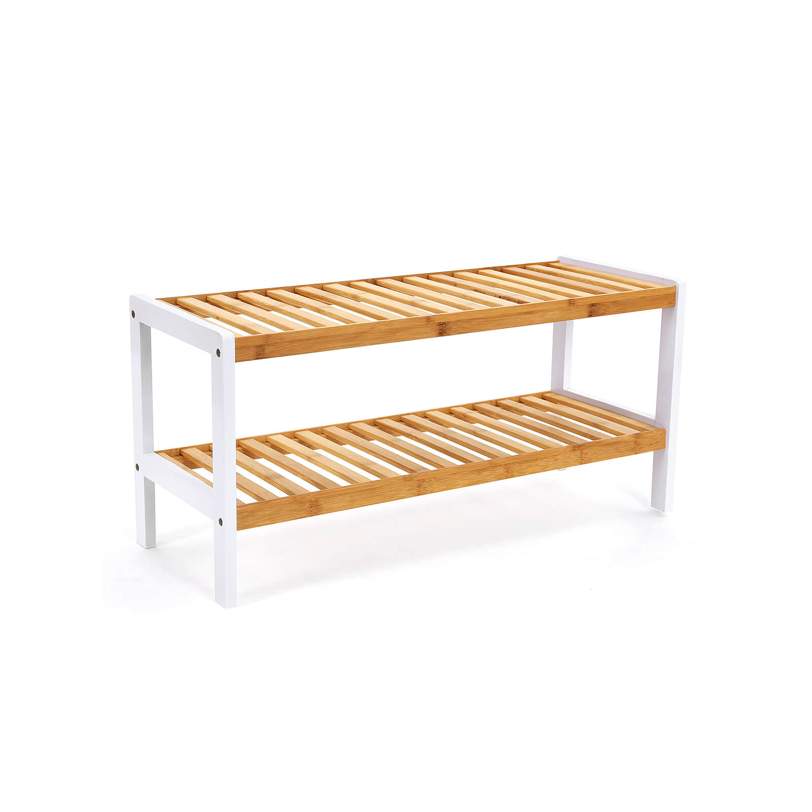 Bambuinen kenkäteline, 2 tasoa, valkoinen/luonnonvärinen, 70 x 33 x 26 cm - Image 2