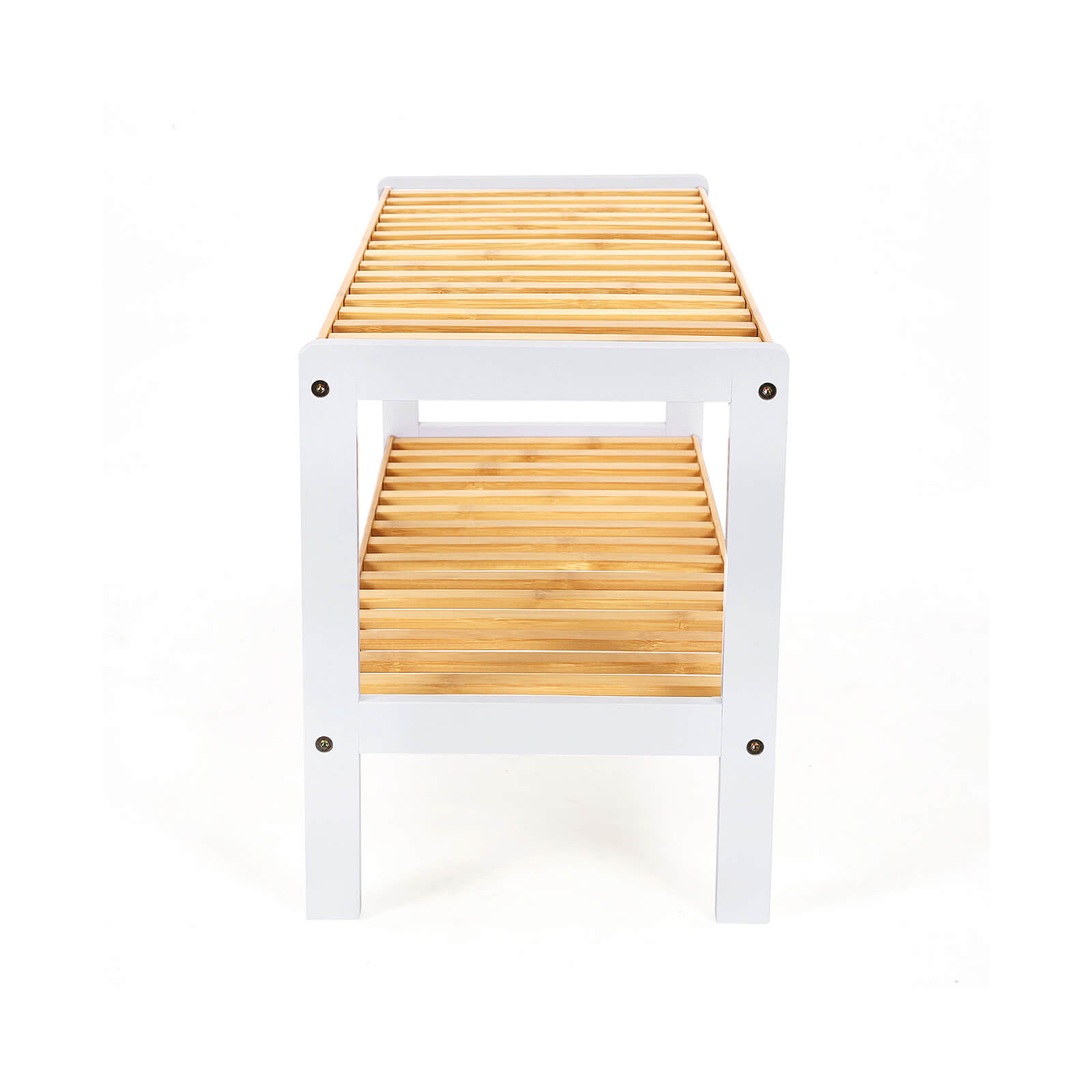 Bambuinen kenkäteline, 2 tasoa, valkoinen/luonnonvärinen, 70 x 33 x 26 cm - Image 4