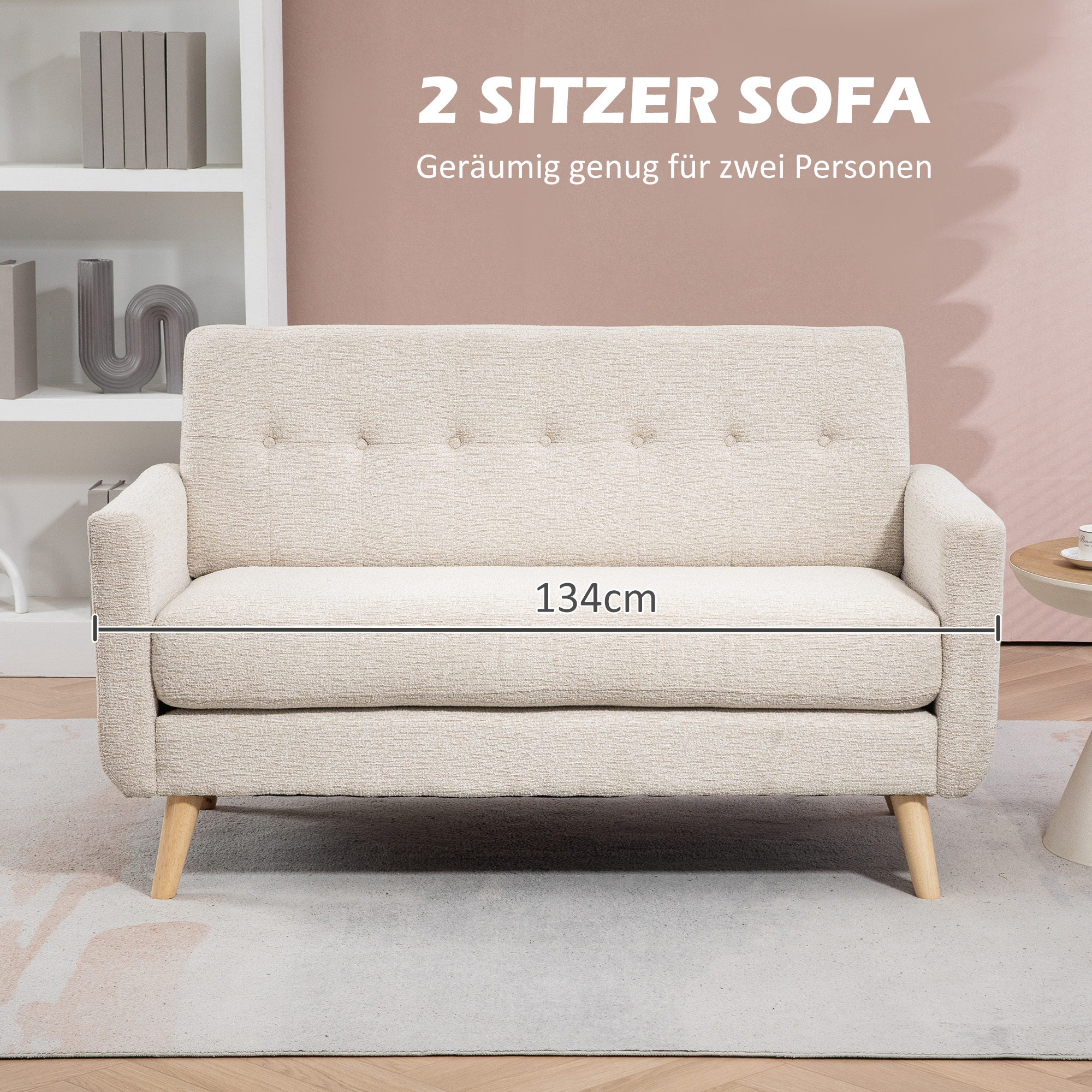 2 vietų sofa, smėlio, 134 x 71 x 82 cm - Image 4