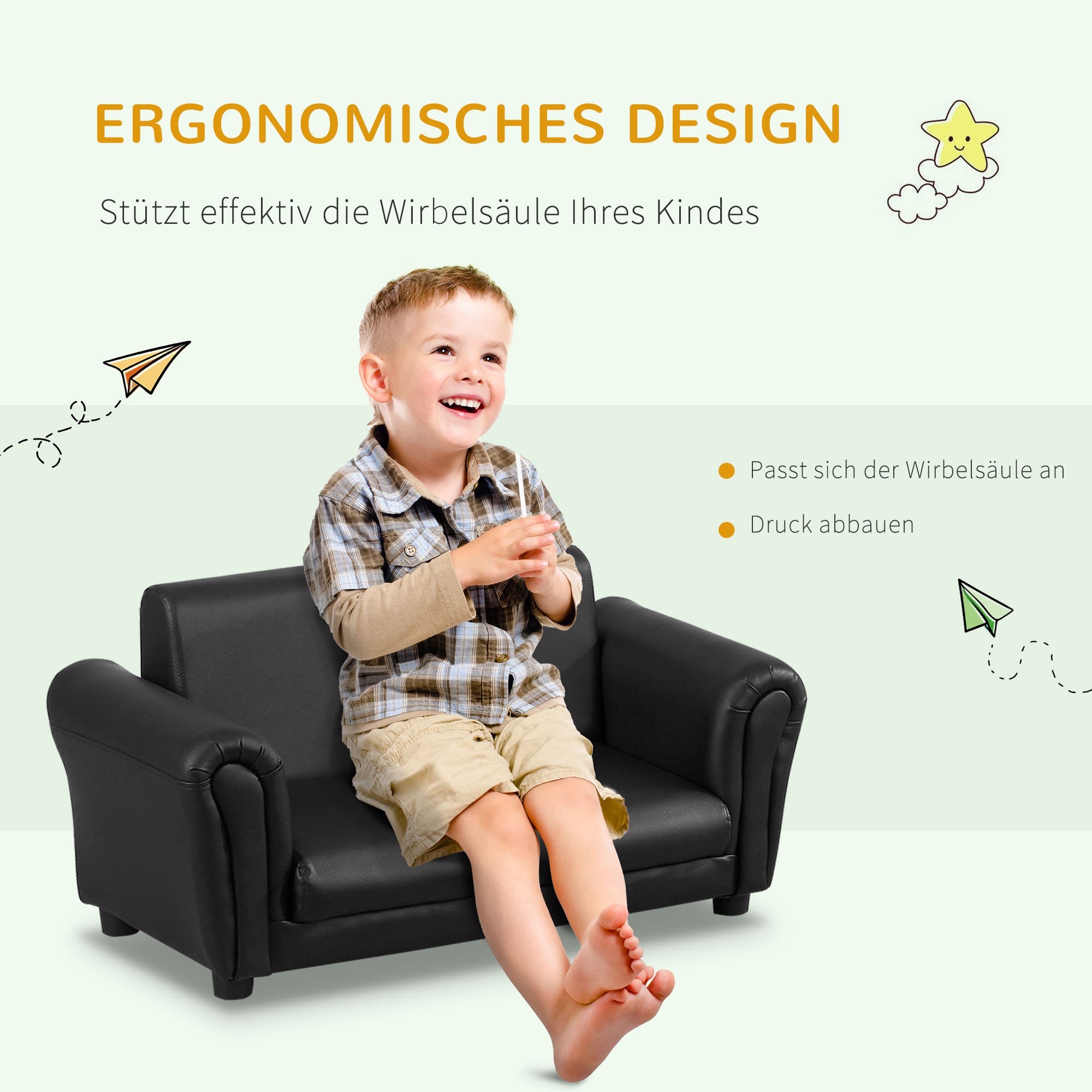 Laste diivan koos tumbaga, 2-osaline komplekt, must, 83 x 42 x 41 cm - Image 4