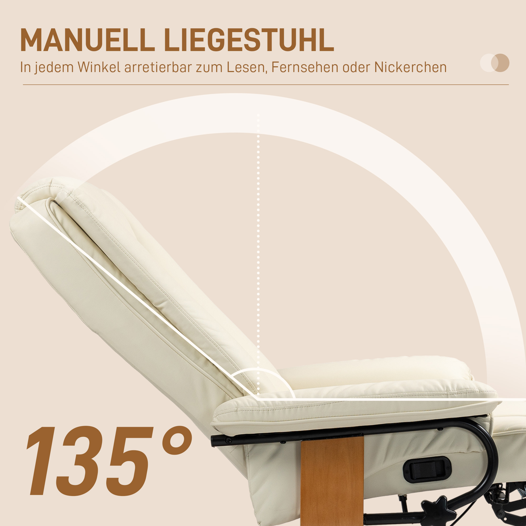 Recliner-kiiktool, kunstnahk, kreemvalge, kuni 150 kg - Image 4