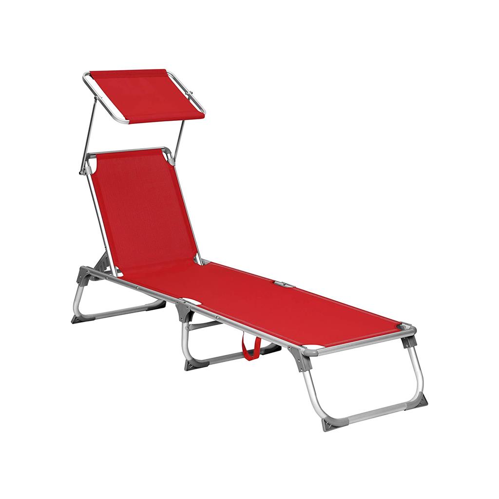 Lamamistool päikesevarjuga, punane, alumiinium, 55 x 193 x 31 cm, kuni 150 kg
