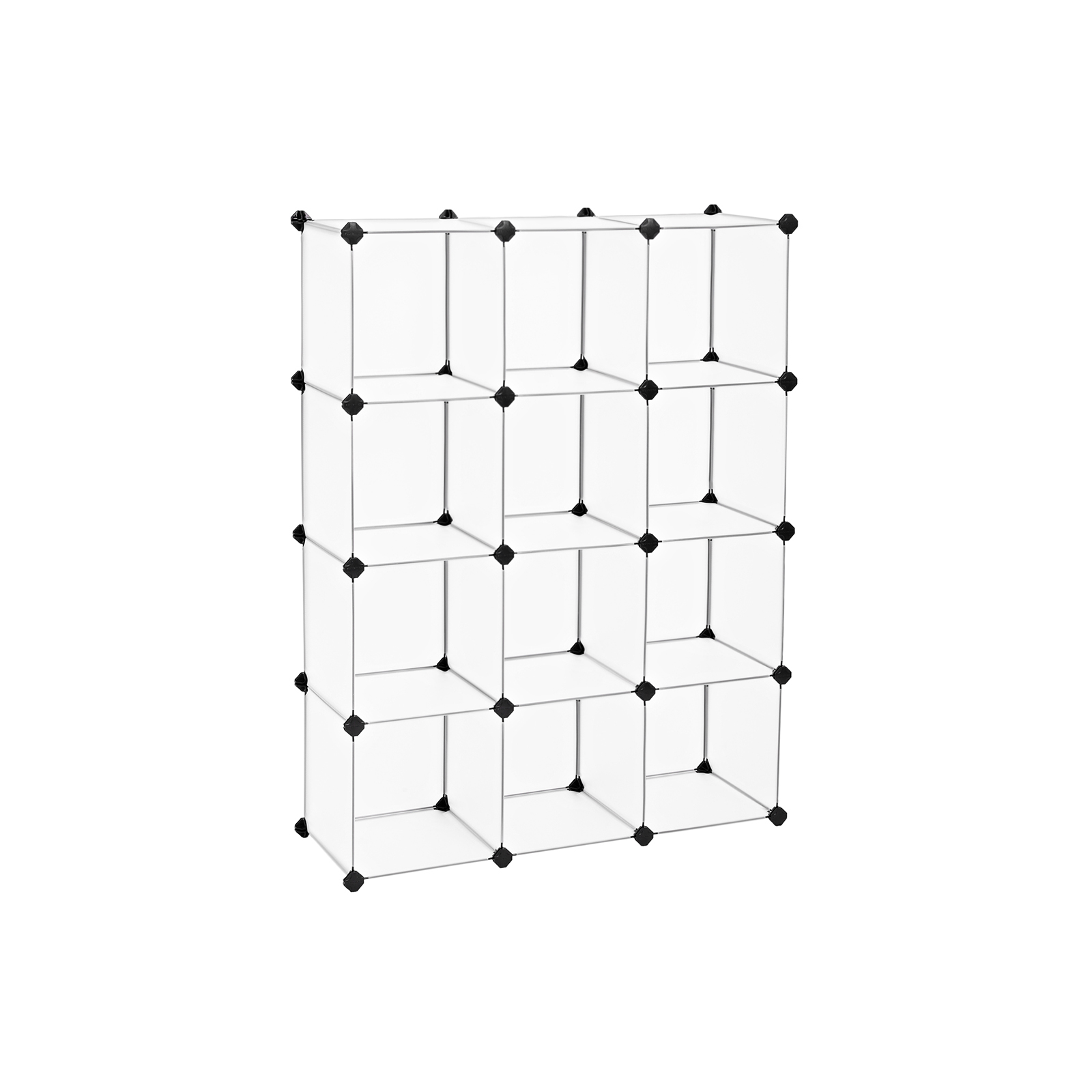 Modulārs 12 kubu plaukts, daļēji caurspīdīgs balts, 93 x 31 x 123 cm, plastmasa