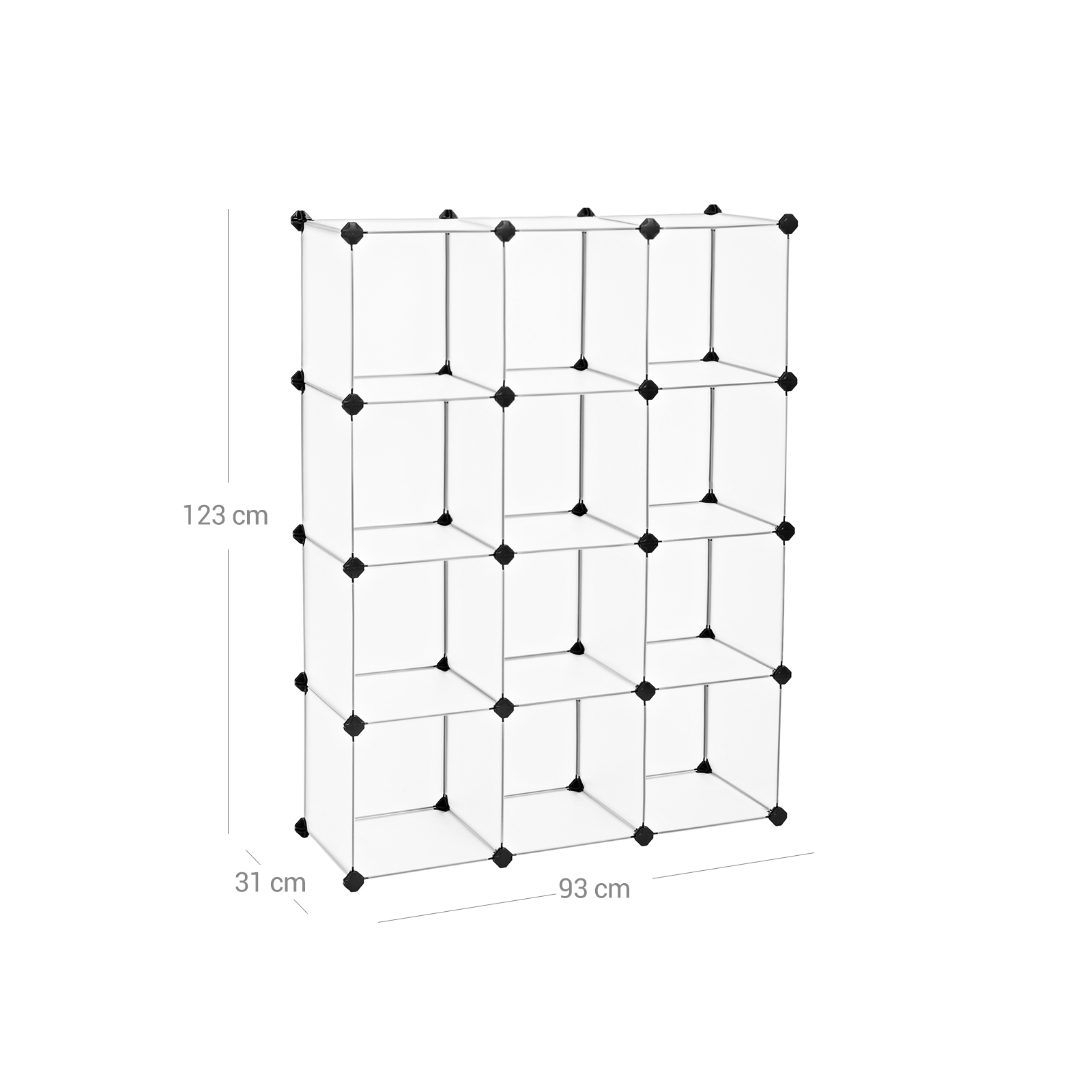 Modulārs 12 kubu plaukts, daļēji caurspīdīgs balts, 93 x 31 x 123 cm, plastmasa - Image 5