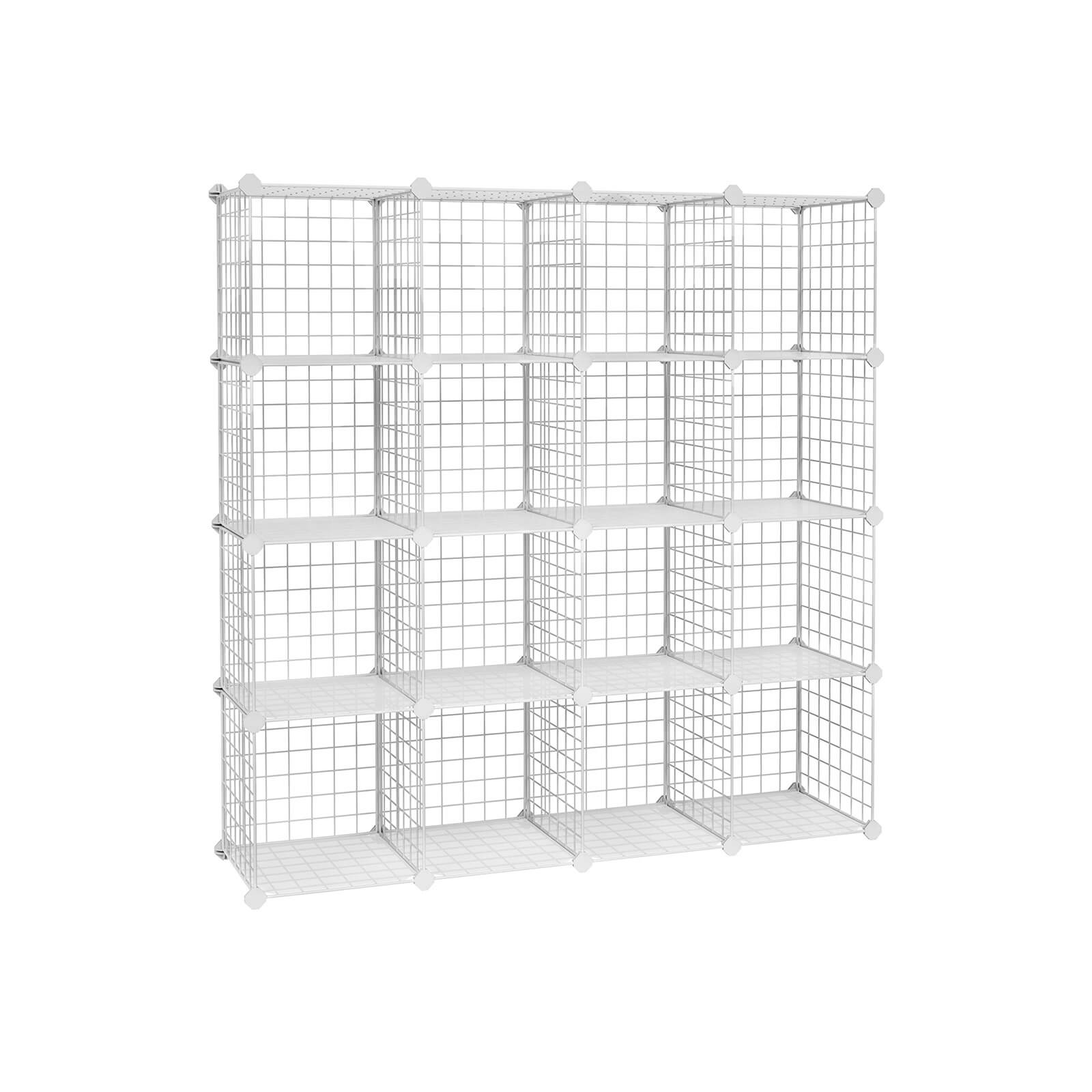 Modulaarinen kuutiosäilytyshylly, 16 kuutiota, metallilanka ja muovi, valkoinen, 123 x 31 x 123 cm