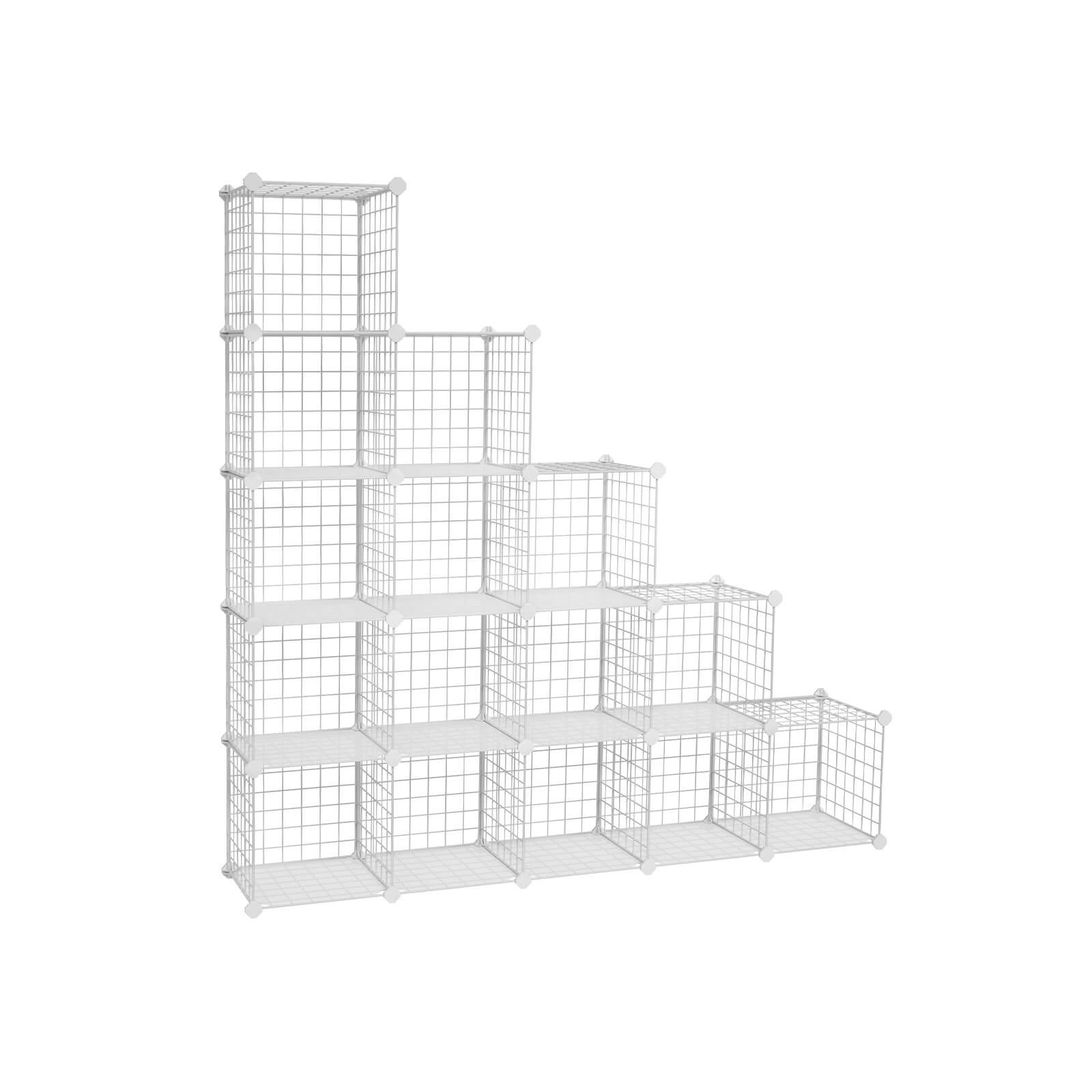 Modulaarinen kuutiosäilytyshylly, 16 kuutiota, metallilanka ja muovi, valkoinen, 123 x 31 x 123 cm - Image 2