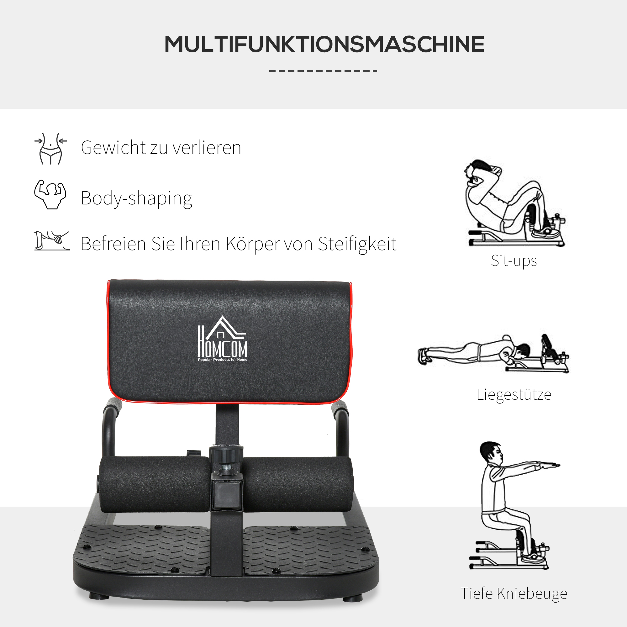 Sissy squat treniruoklis, 3 viename, juodas, 50 x 97 x 44,5–56,5 cm - Image 7