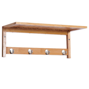 Seinakonsool konksudega, bambus, naturaalne puiduvärv, 50 x 16 x 17,5 cm