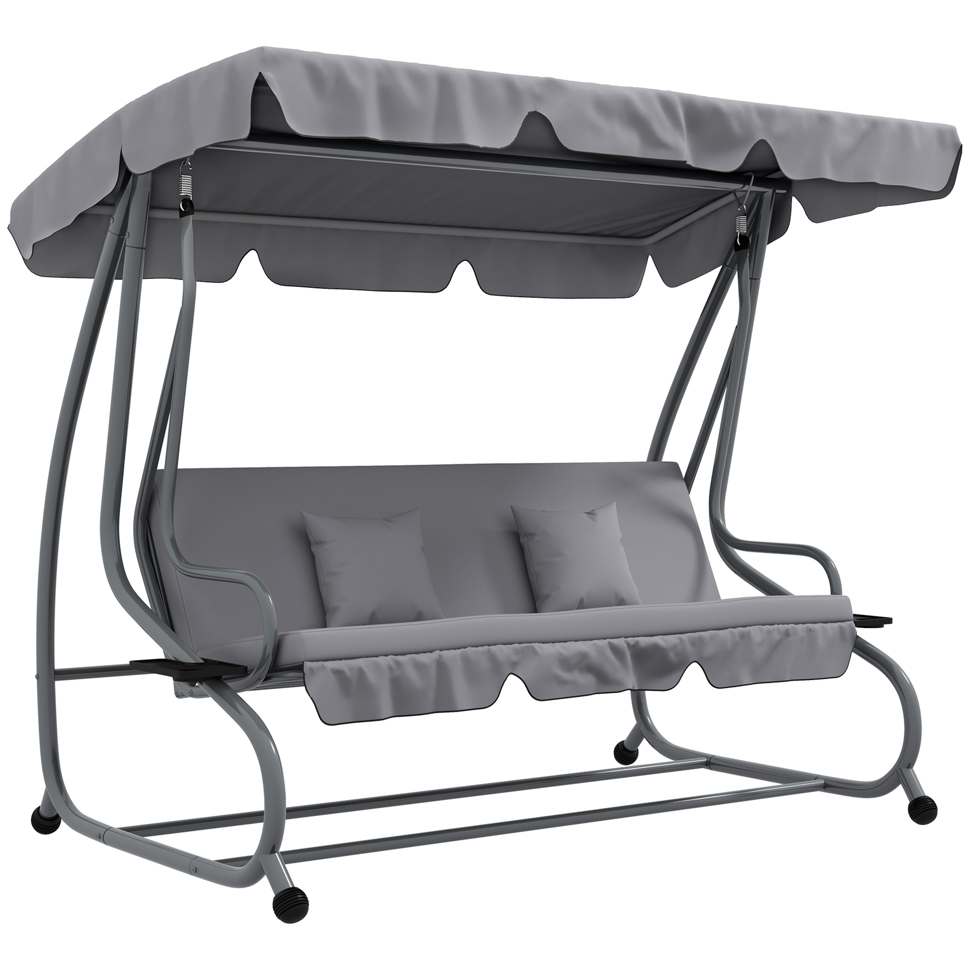 2-in-1 aiakiik lamamisfunktsiooniga, reguleeritav katus, kuni 340 kg, teras, 200 x 120 x 164 cm, hall