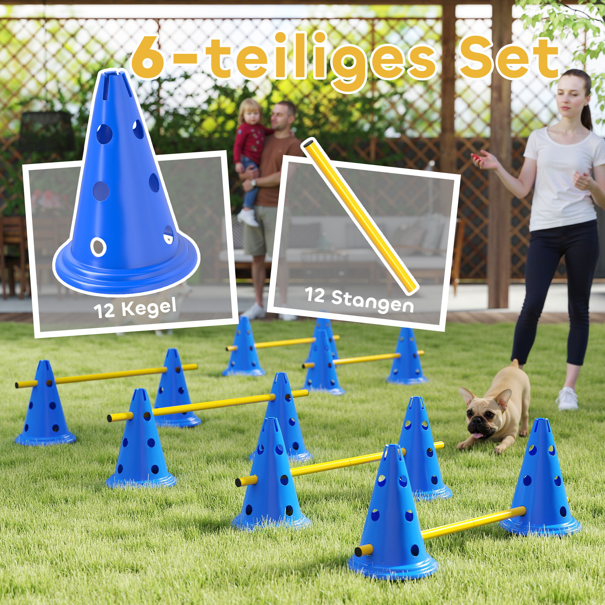 6-osainen koiran agility-estesarja, sininen / keltainen, muovia, 80 x 22,5 x 30 cm - Image 4