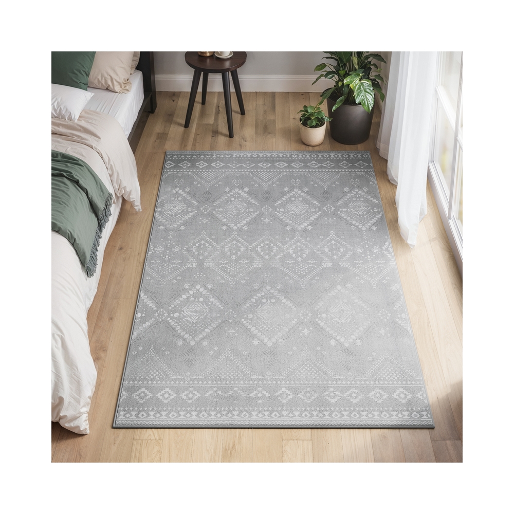 Boho vaip, 120 x 170 cm, pestav, pehme, helehall