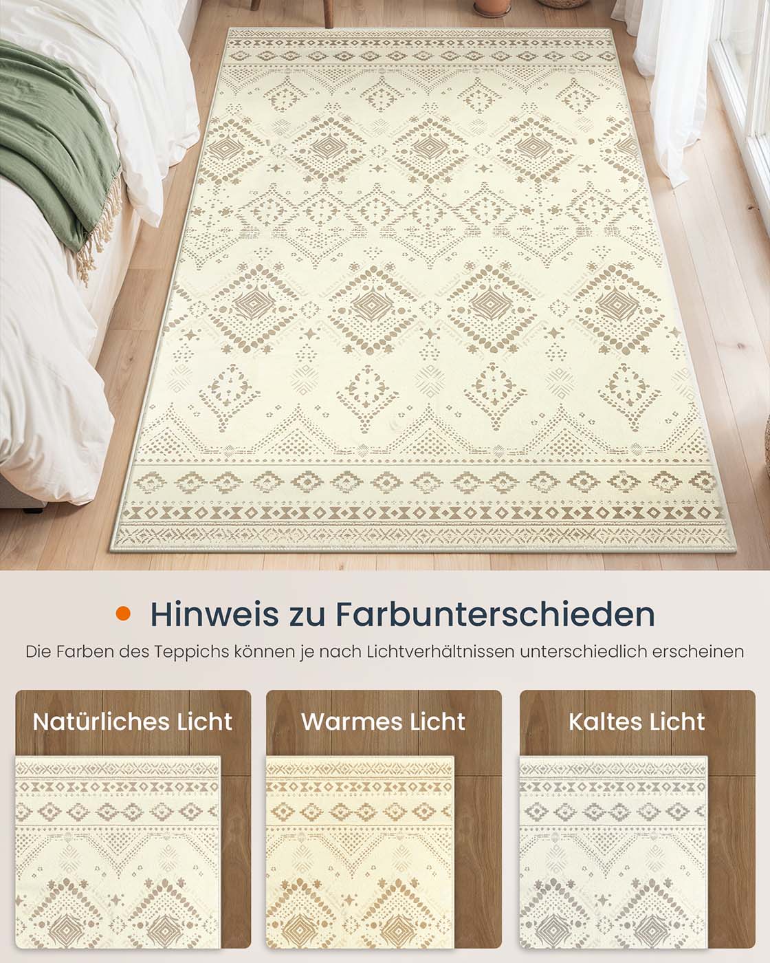 Boho kilimas, 120 x 170 cm, pūkuotas, smėlio smėlinės spalvos - Image 8