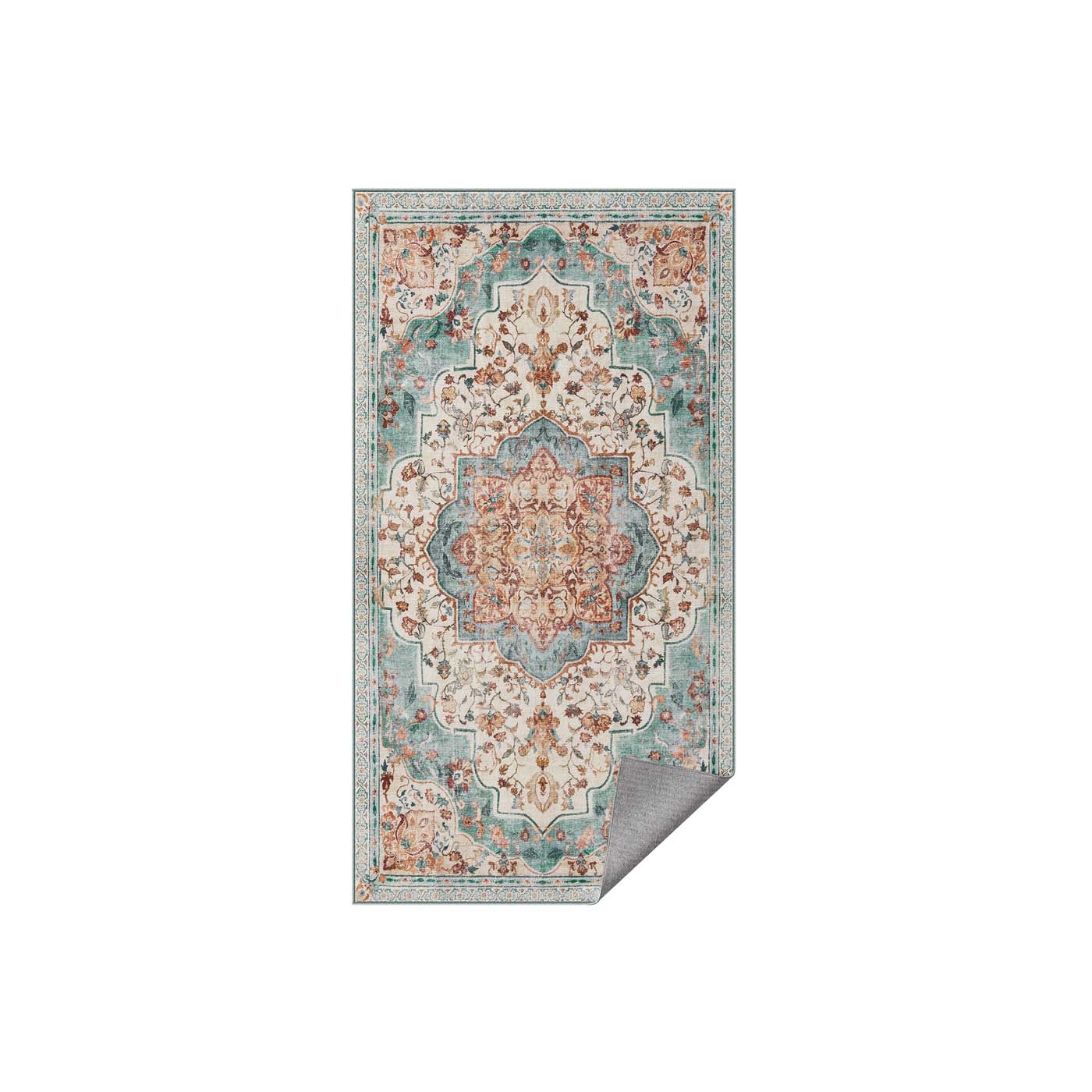 Vintage vaip, 80 x 150 cm, akvamariinsinine, polüester ja TPR-alus