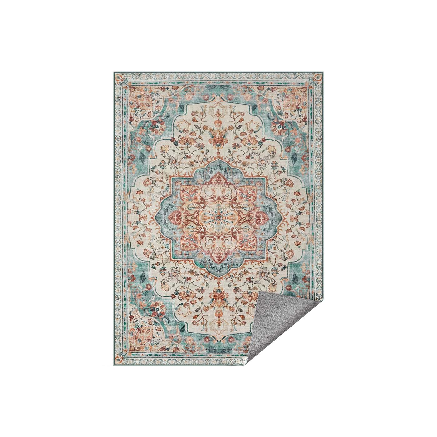 Vintage vaip, 140 x 200 cm, akvamariinsinine, polüester ja TPR-alus