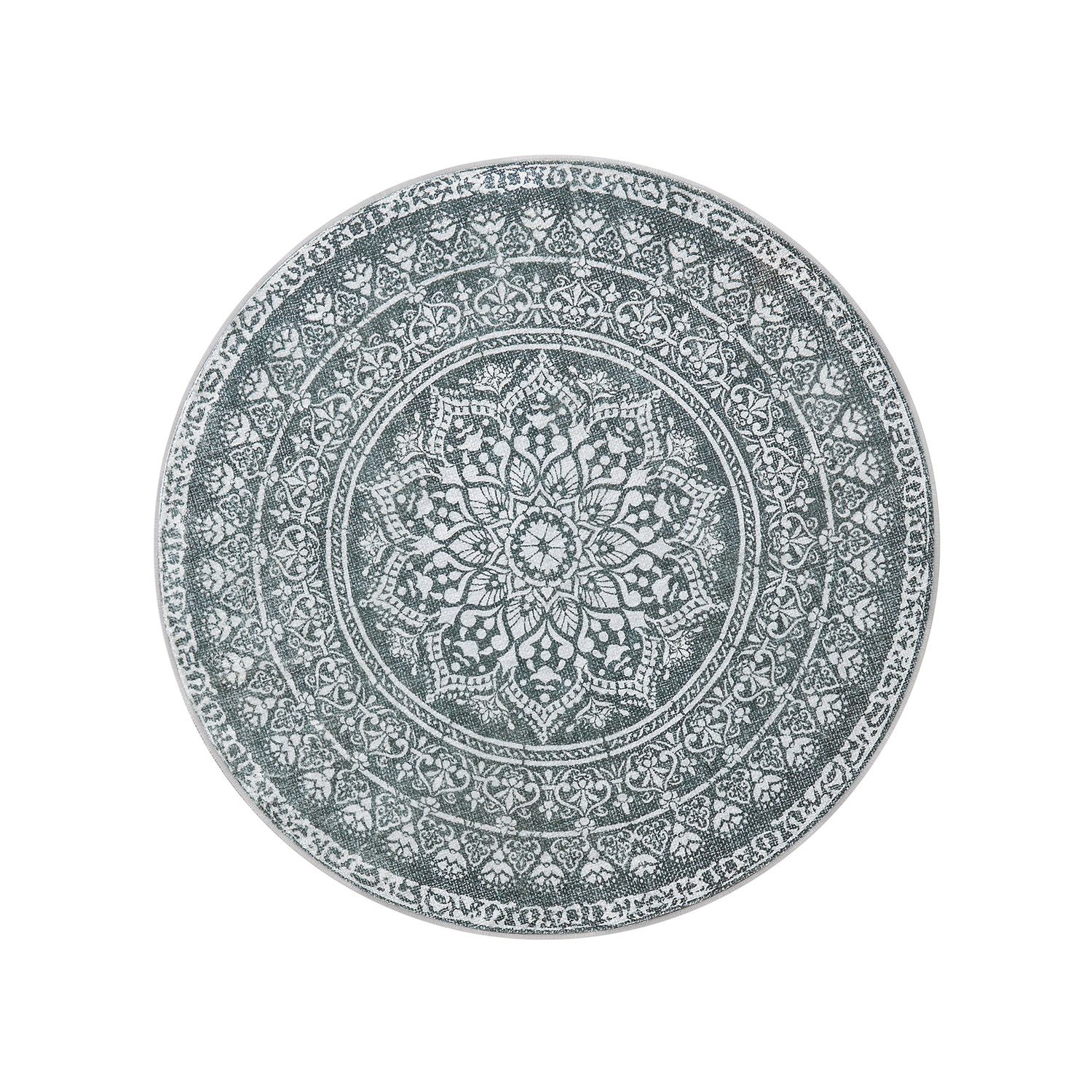 Apvalus kilimas, 160 cm skersmens, boho stiliaus, antracito pilkos spalvos
