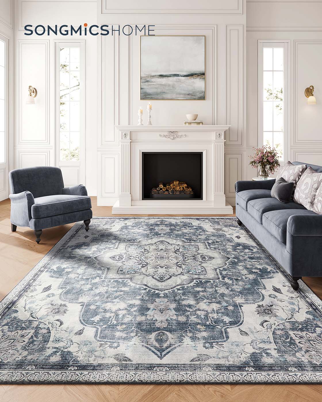 Vintage stila paklājs 200 x 290 cm, neslīdošs, baložpelēkā krāsā - Image 2