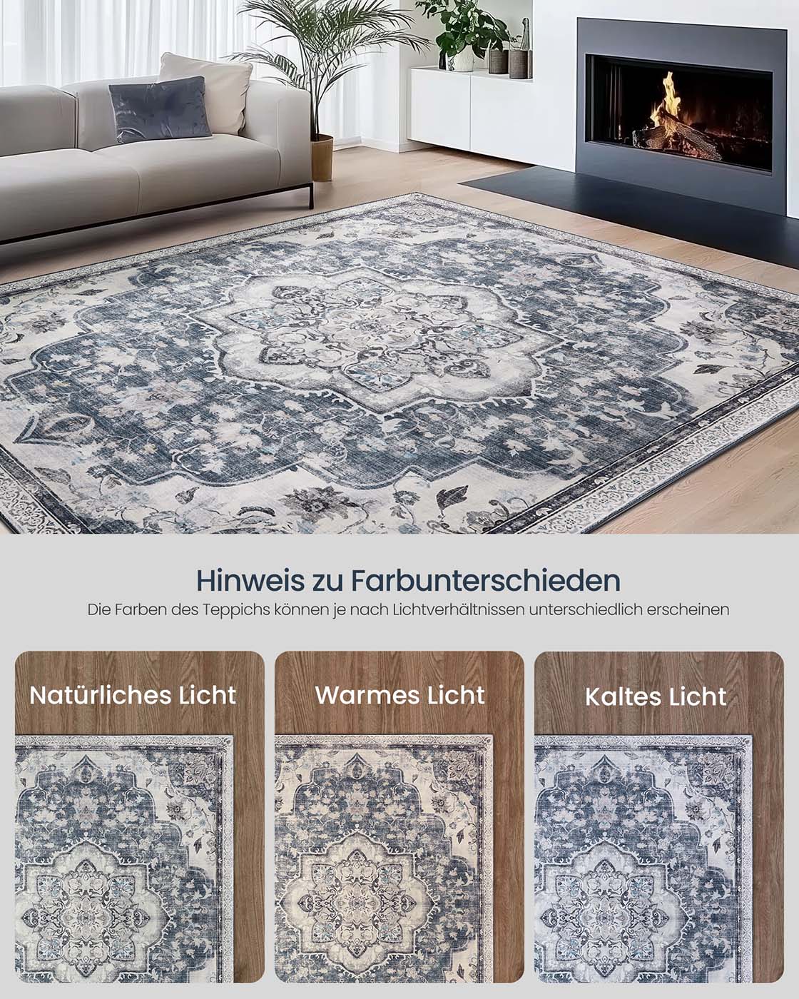 Vintage stila paklājs 200 x 290 cm, neslīdošs, baložpelēkā krāsā - Image 7
