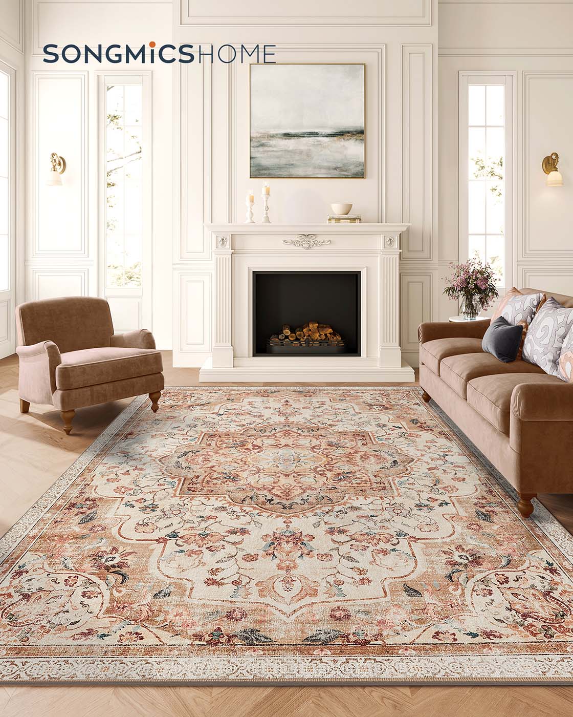 Vintažinis kilimas 200 x 290 cm, neslystantis, cappuccino smėlio spalvos - Image 2